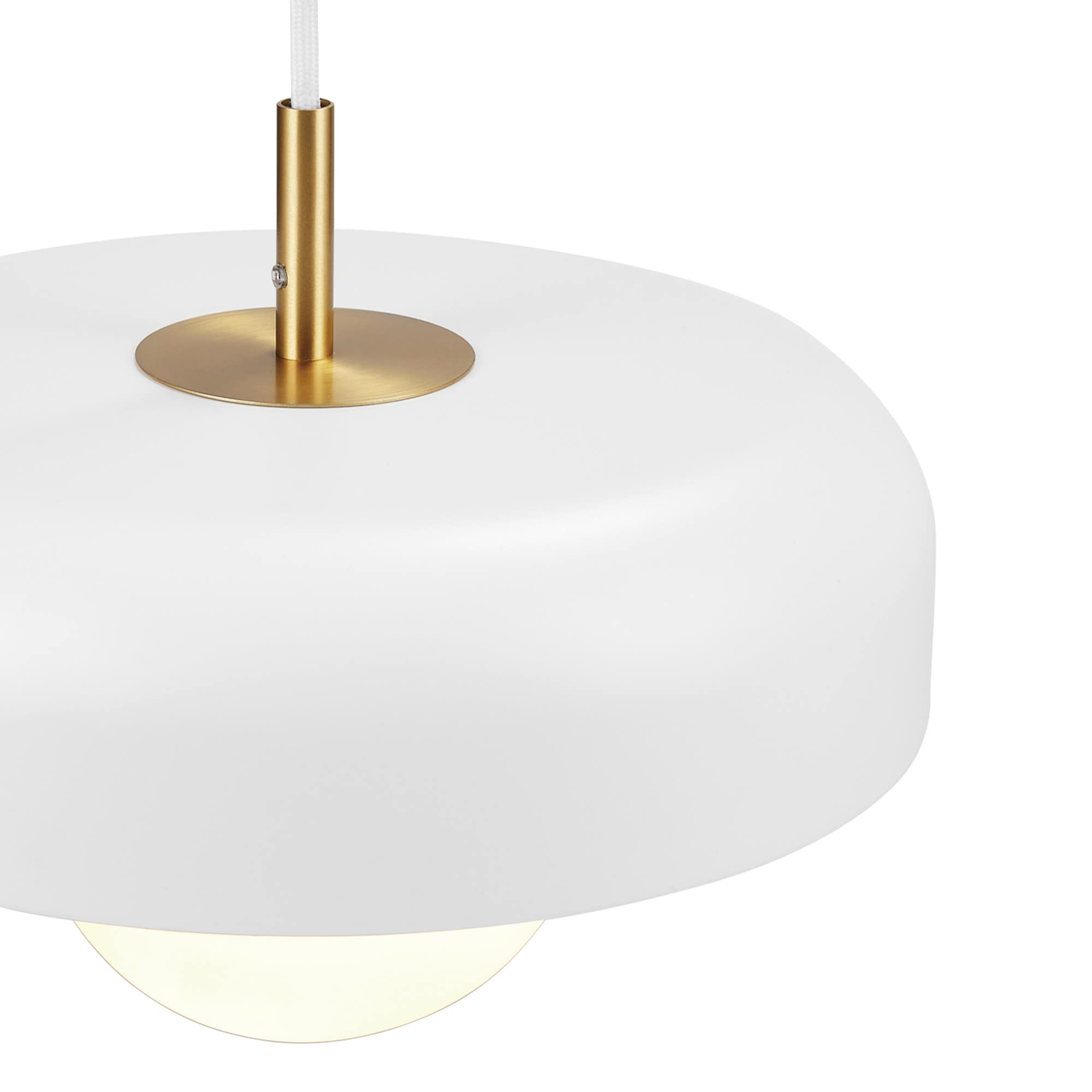 Adjustable Matte White Metal Pendant with Brass Accents