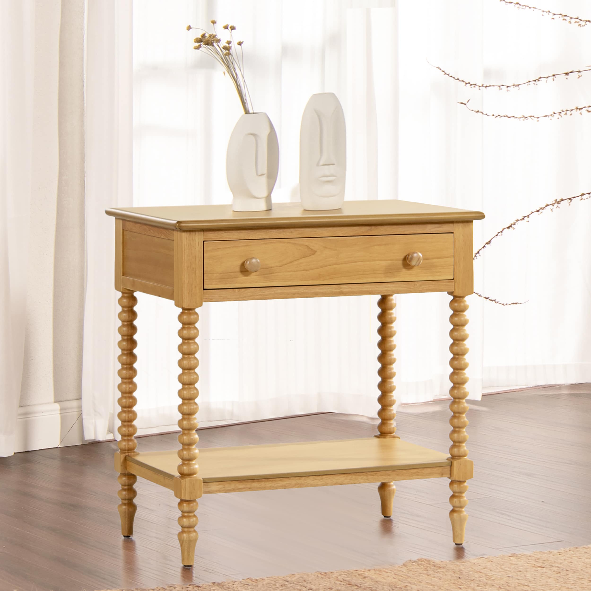 Easton 28" Natural Brown Wood 1-Drawer Side Table with Shelf