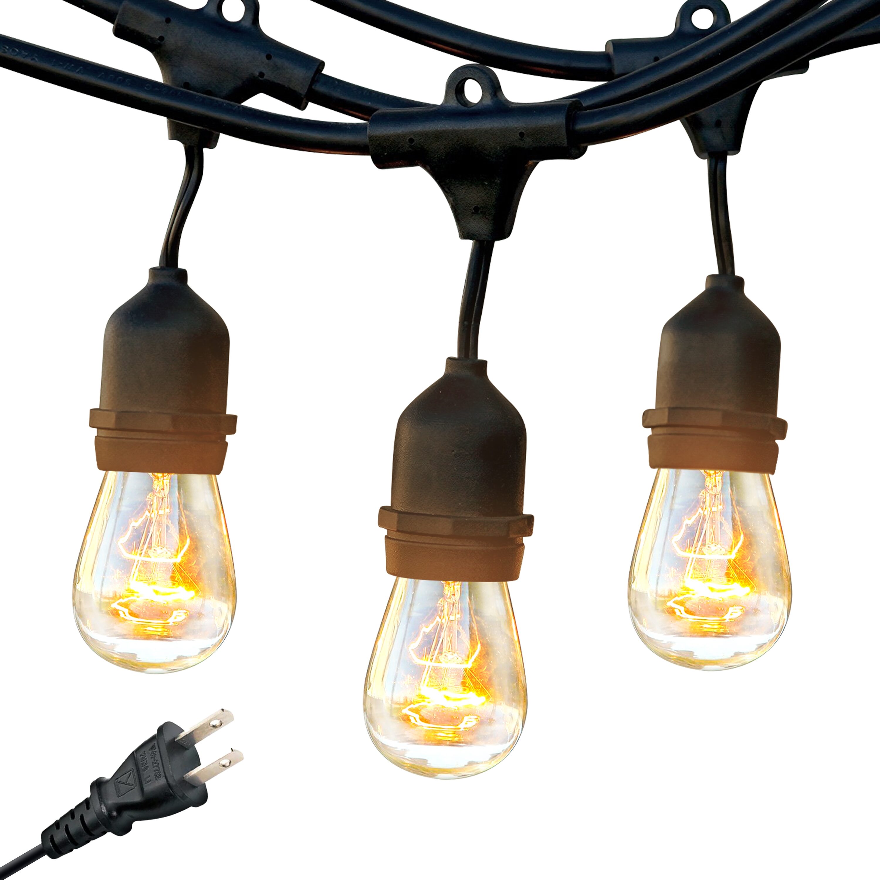 Brightech AMB-11W-24 24-Feet Plug-in Black Indoor/Outdoor String Light with 7 Incandescent Edison Bulbs