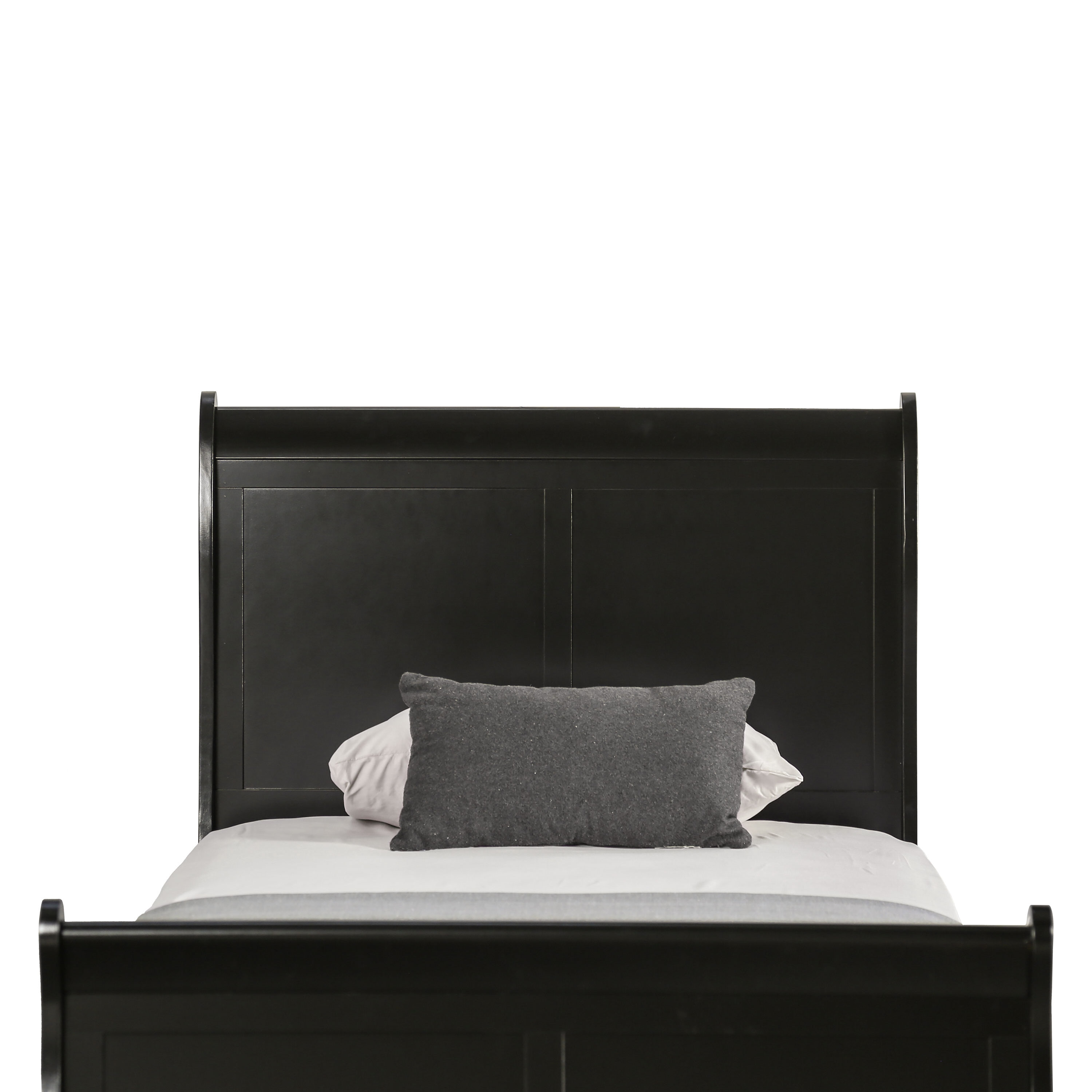 Black Twin Sleigh Bed with Wood Frame and Headboard