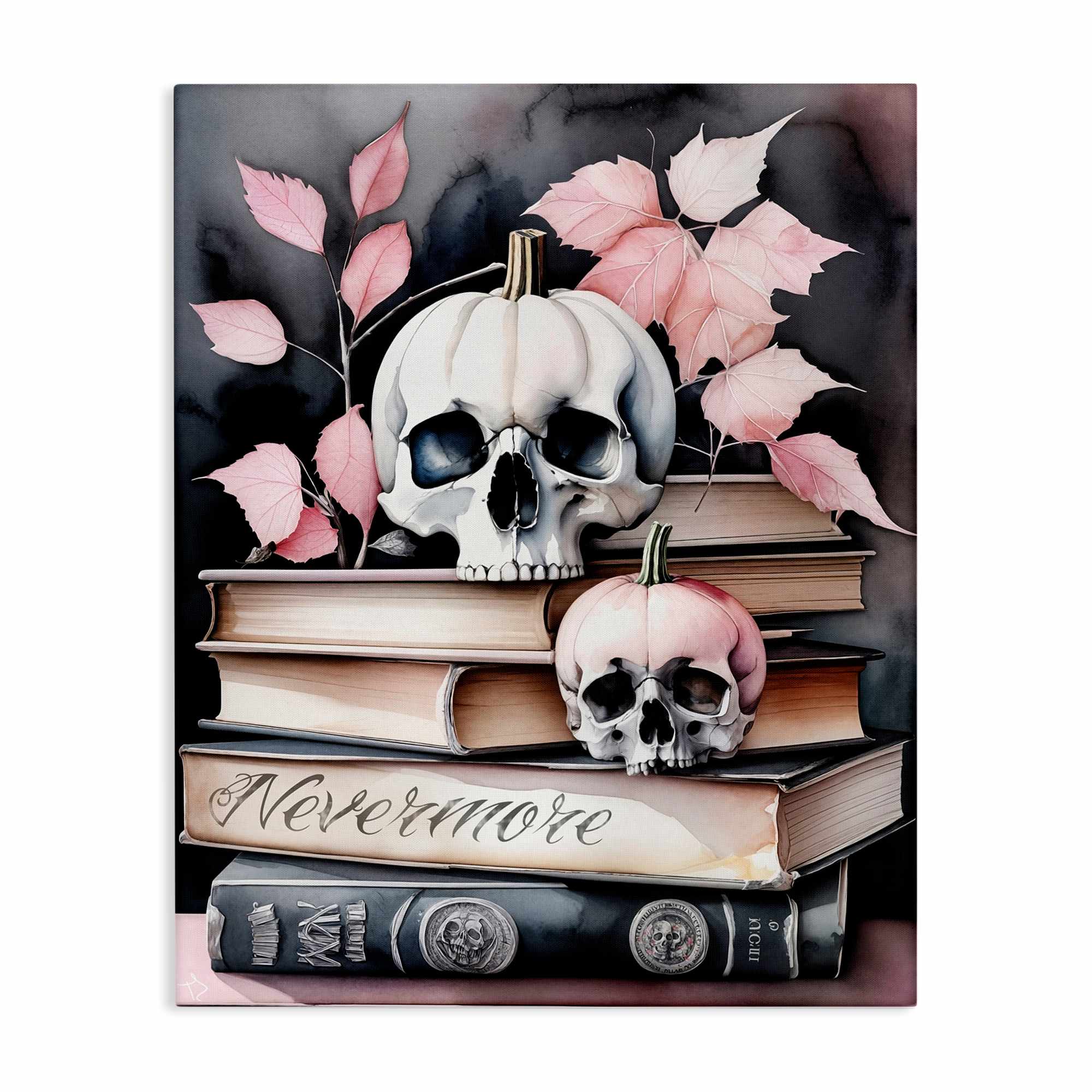 Stupell Industries BT-416-CN-24X30 Spooky Skull Book Stack Canvas Wall Art By Tabz Jones 24 x 30