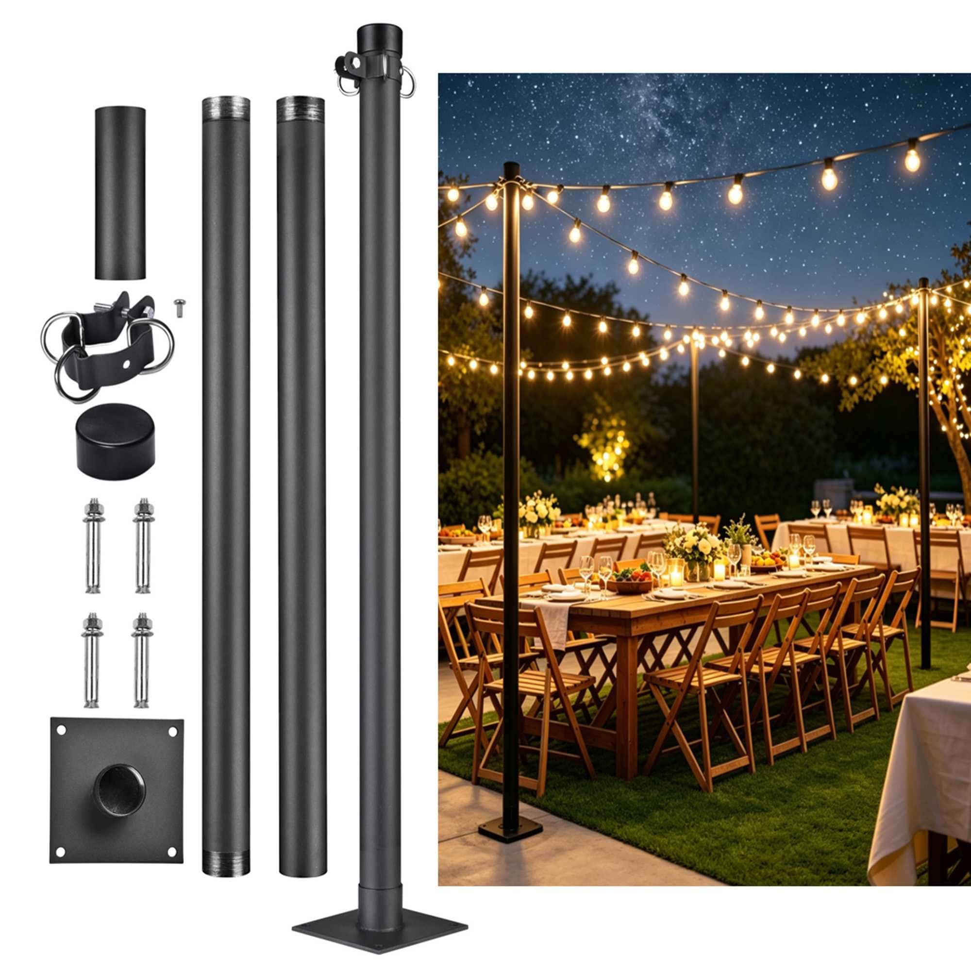 Yescom - 8 -FT Sun Shade Sail Pole Post Canopy Awning Deck Patio Backyard with Pole Bracket Clamp...