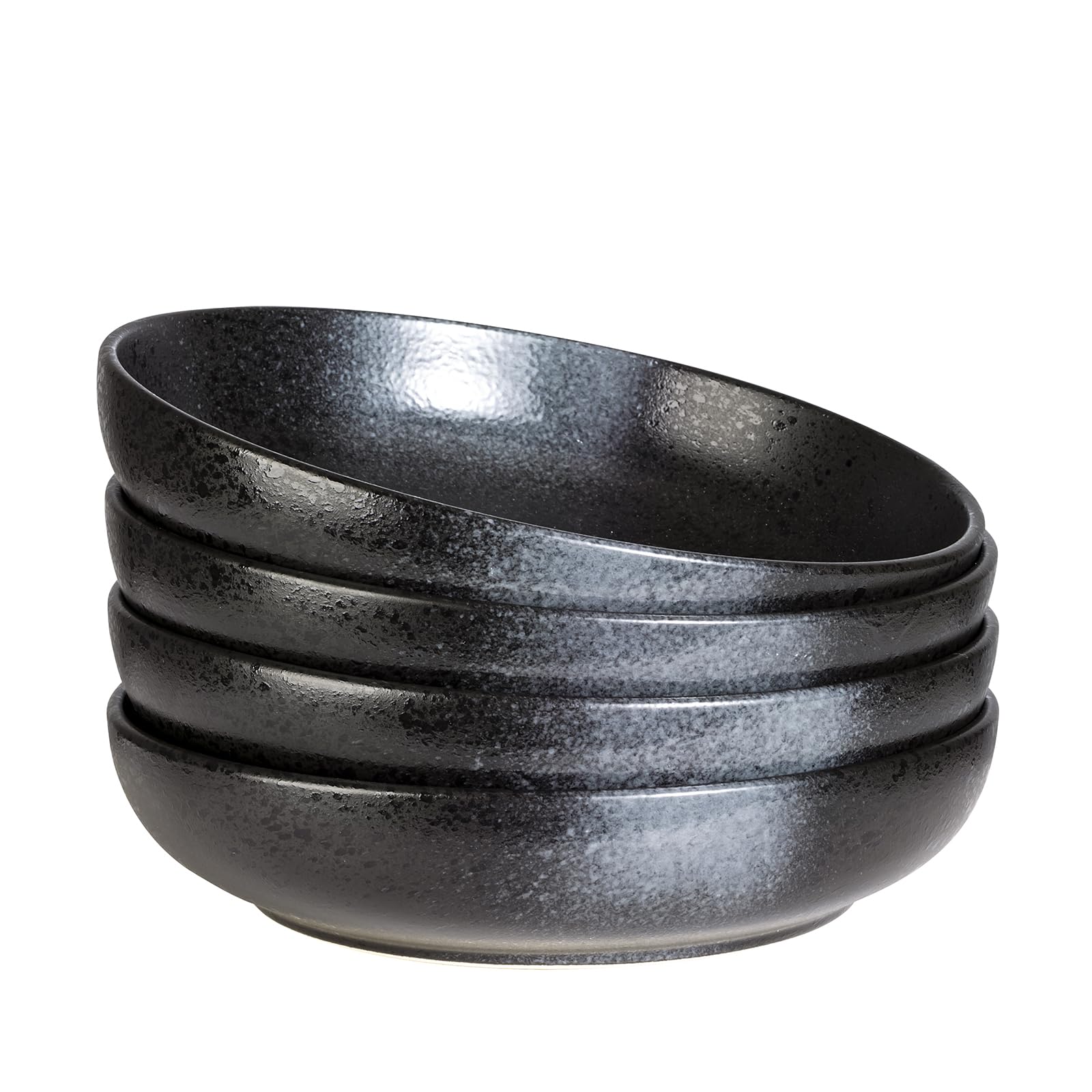 Aoibox  65 fl oz Black and Gray Ceramic Wide Shallow Pasta and Salad Bowl Set of 4 10 in Salad Dessert Pasta Soup Bowls