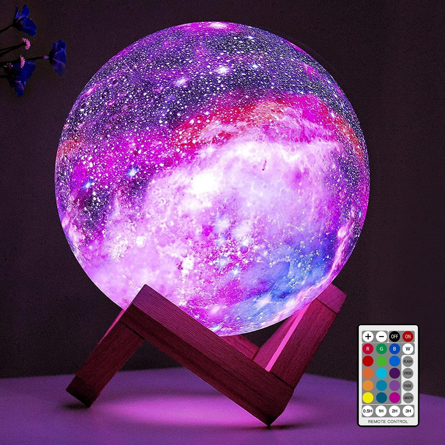 Vrbgify  Moon Lamp Galaxy Light 16 Color LED 3D Night Light with Remote Touch Control Star Effect for Kids Girls Boys Gift Wooden Base