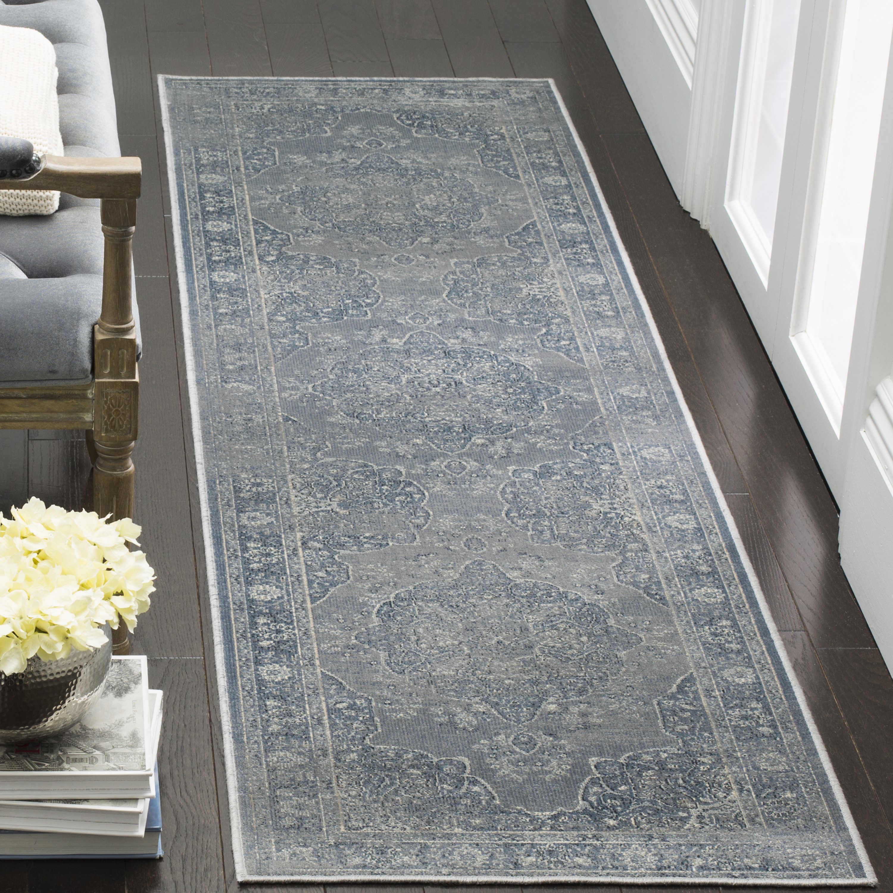 Safavieh VTG158-7110-28 Vintage Kerman 2 x 8 (ft) Loomed Synthetic Light Gray/Light Blue Rectangular Indoor Distressed/Overdyed Vintage Runner rug