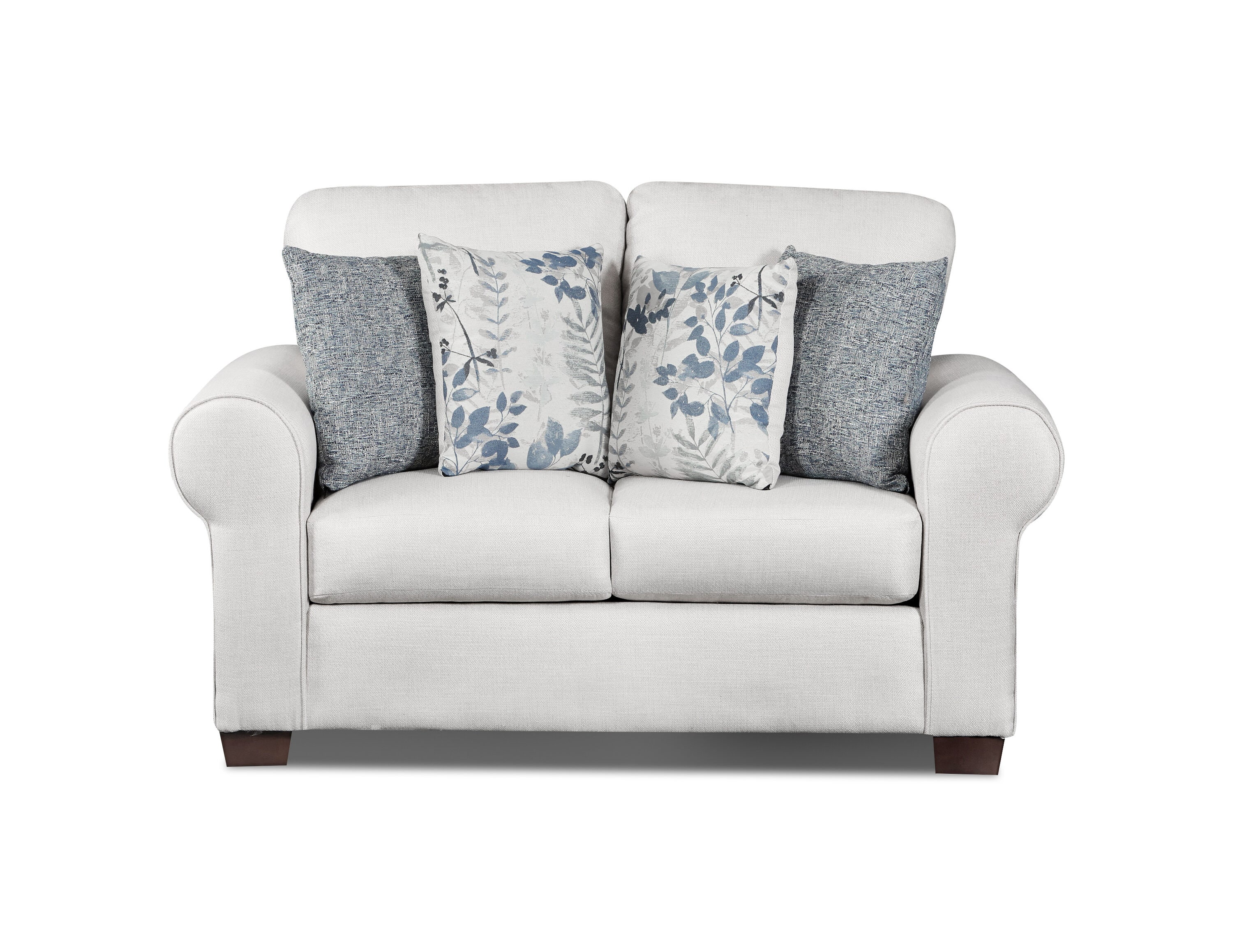 Pembroke Off-White and Blue Fabric Loveseat with Pillows