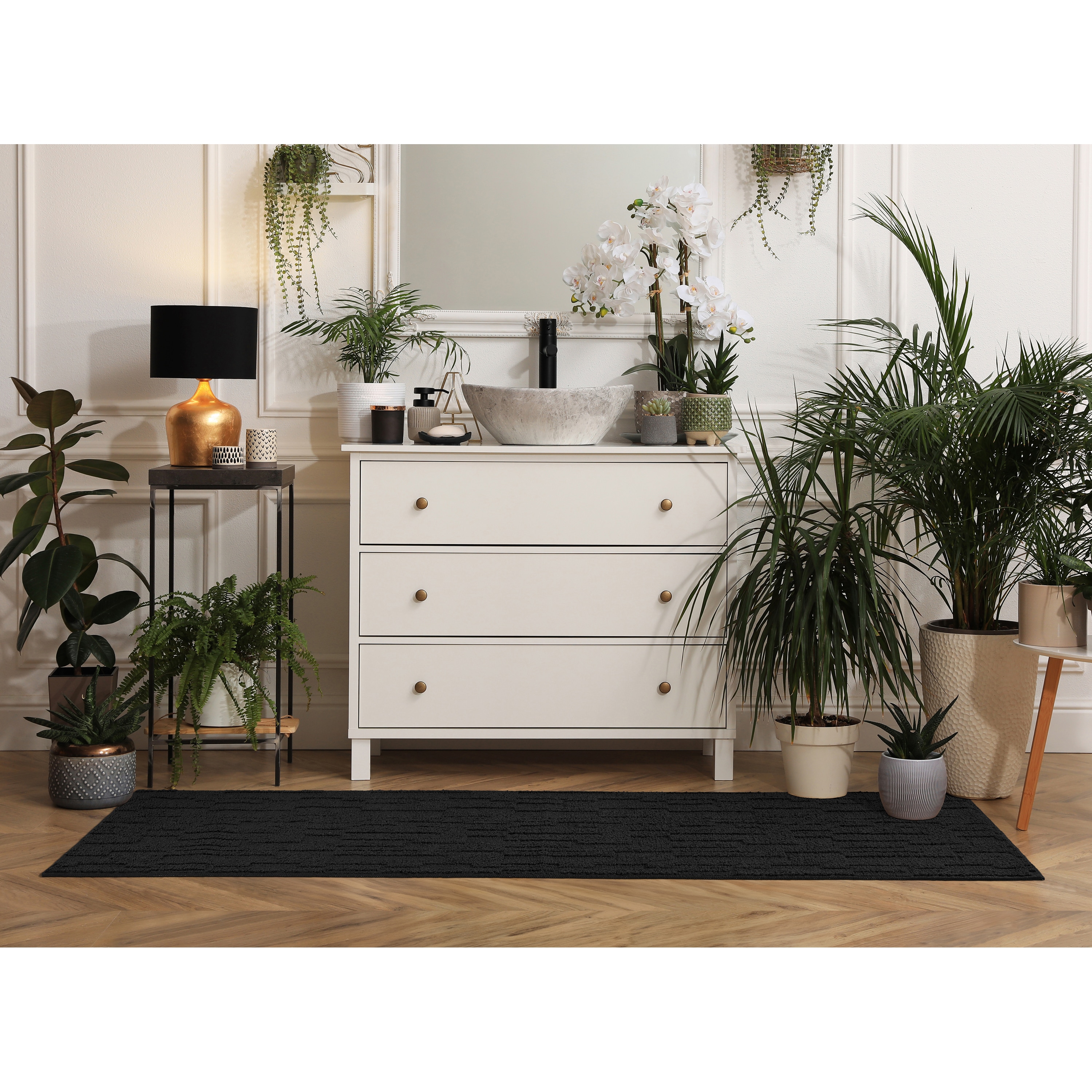 Garland Rug LL160N02409615 Brentwood Pixel 2 x 8 (ft) Tufted Polypropylene Black Rectangular Indoor Abstract Farmhouse/Cottage Runner rug