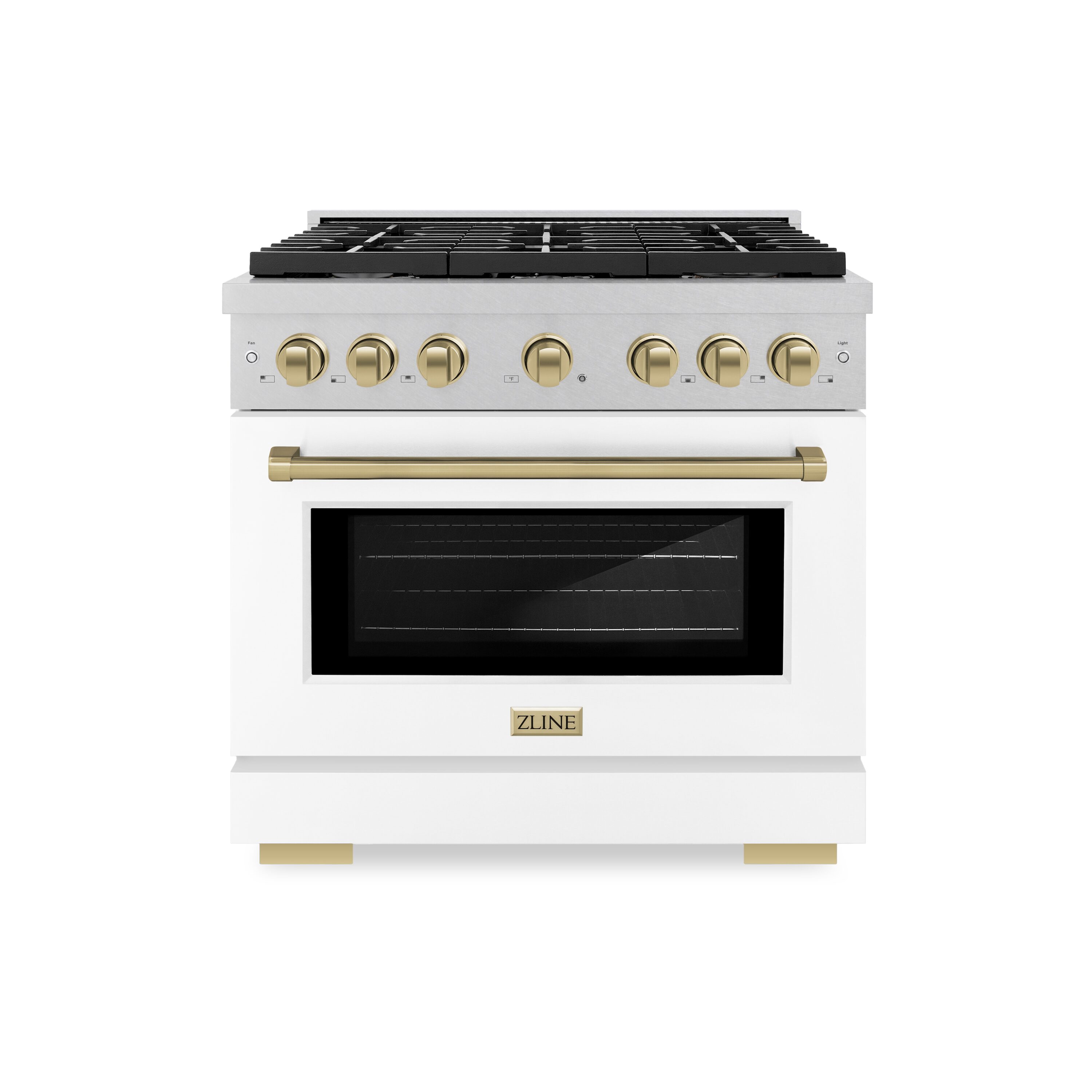 ZLINE KITCHEN & BATH SDRSZ-WM-36-CB Paramount 36-in Standard 6 burners Convection Oven Freestanding Dual Fuel Range ( Stainless Steel, White Matte Door, Champagne Bronze Accents )