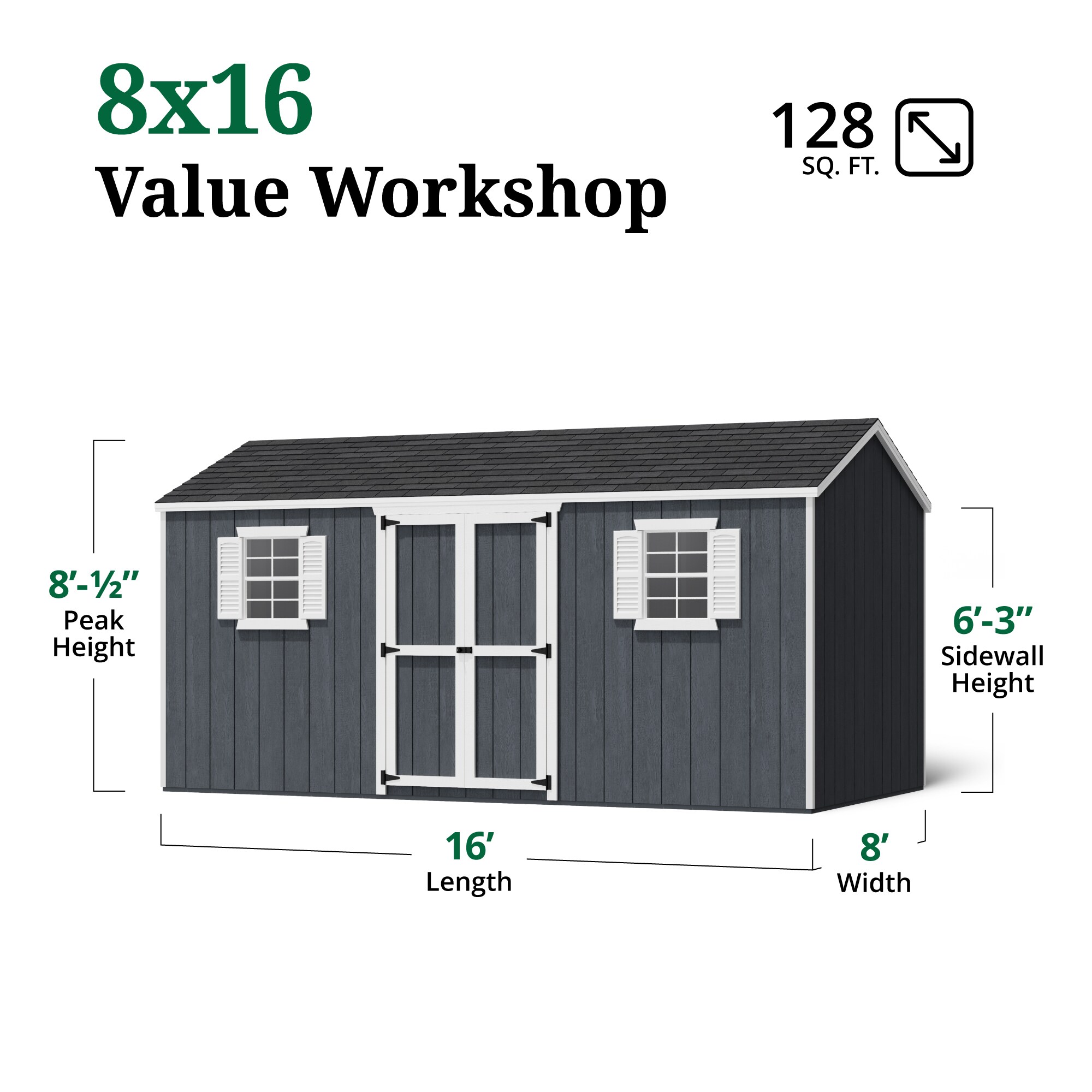 Little Cottage Co 8X16 VWS-PC-FK Wood-Storage-Buildings - View #3
