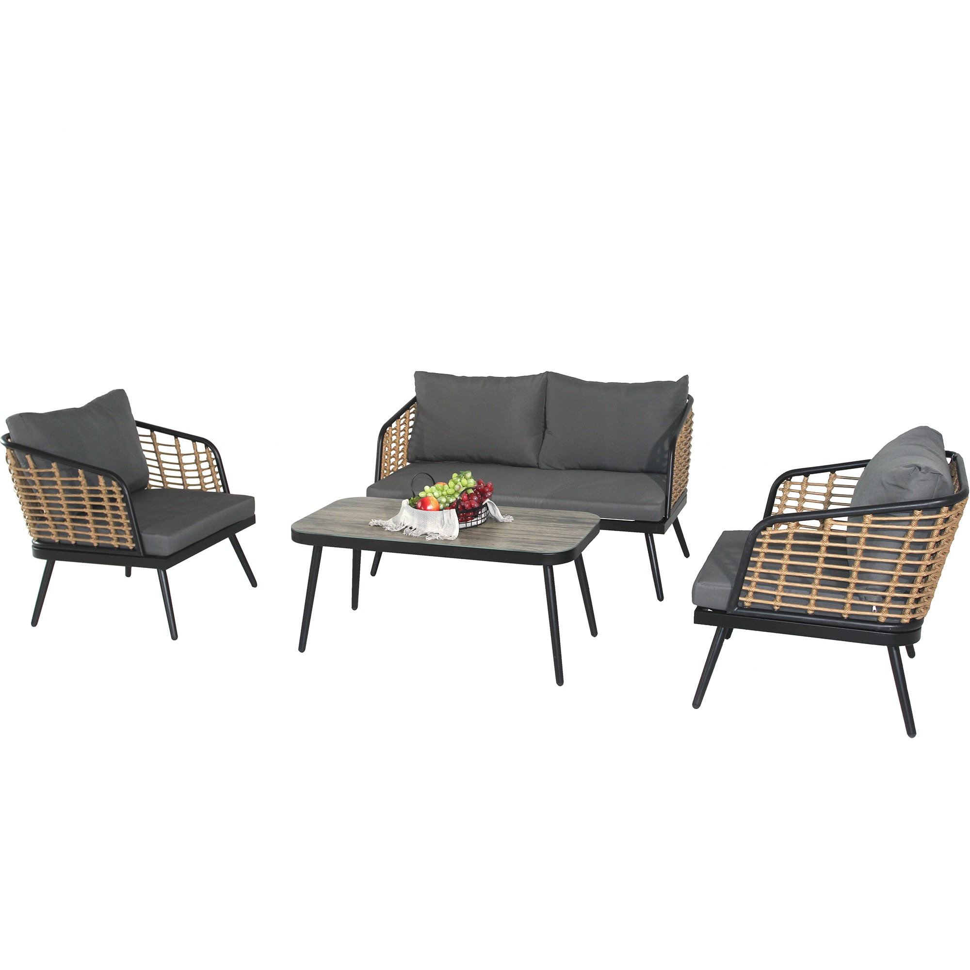 Damerin N7CS17 4 -Piece Patio Conversation Set with Gray Cushions