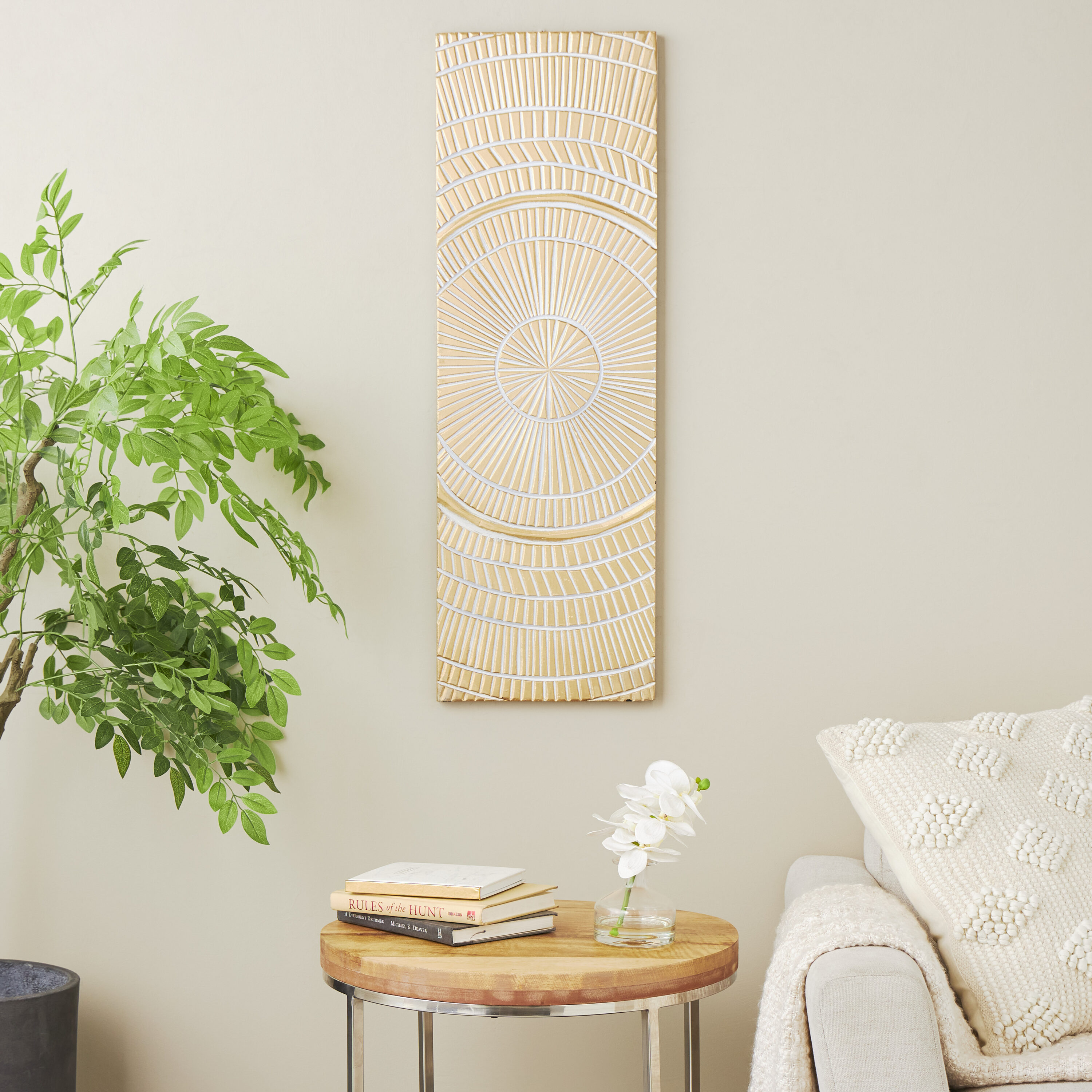 Grayson Lane 820969 11.8-Inches W x 35.7-Inches H Wood Handmade Carved Radial Abstract Wall sculpture