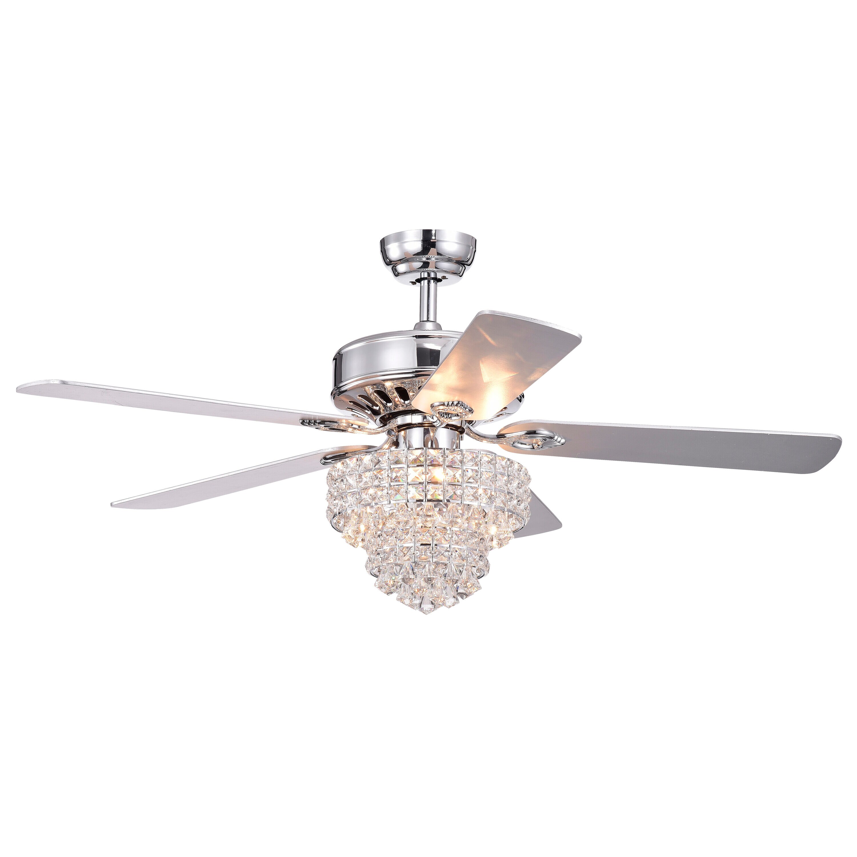 Bayfeve BFHM-82847-CF 52-in Outdoor Chrome with Plywood Blades Chandelier Ceiling Fan With Light - Remote Included ( 5 -Blade )