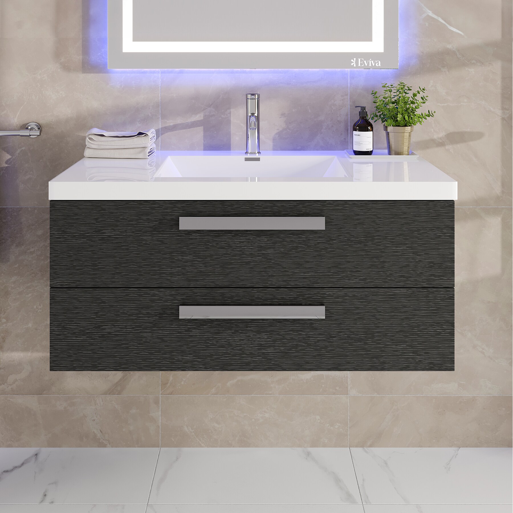Eviva EVVN144-36BW Surf 36-in Blackwood Single Sink Floating Bathroom Vanity with White Acrylic Top