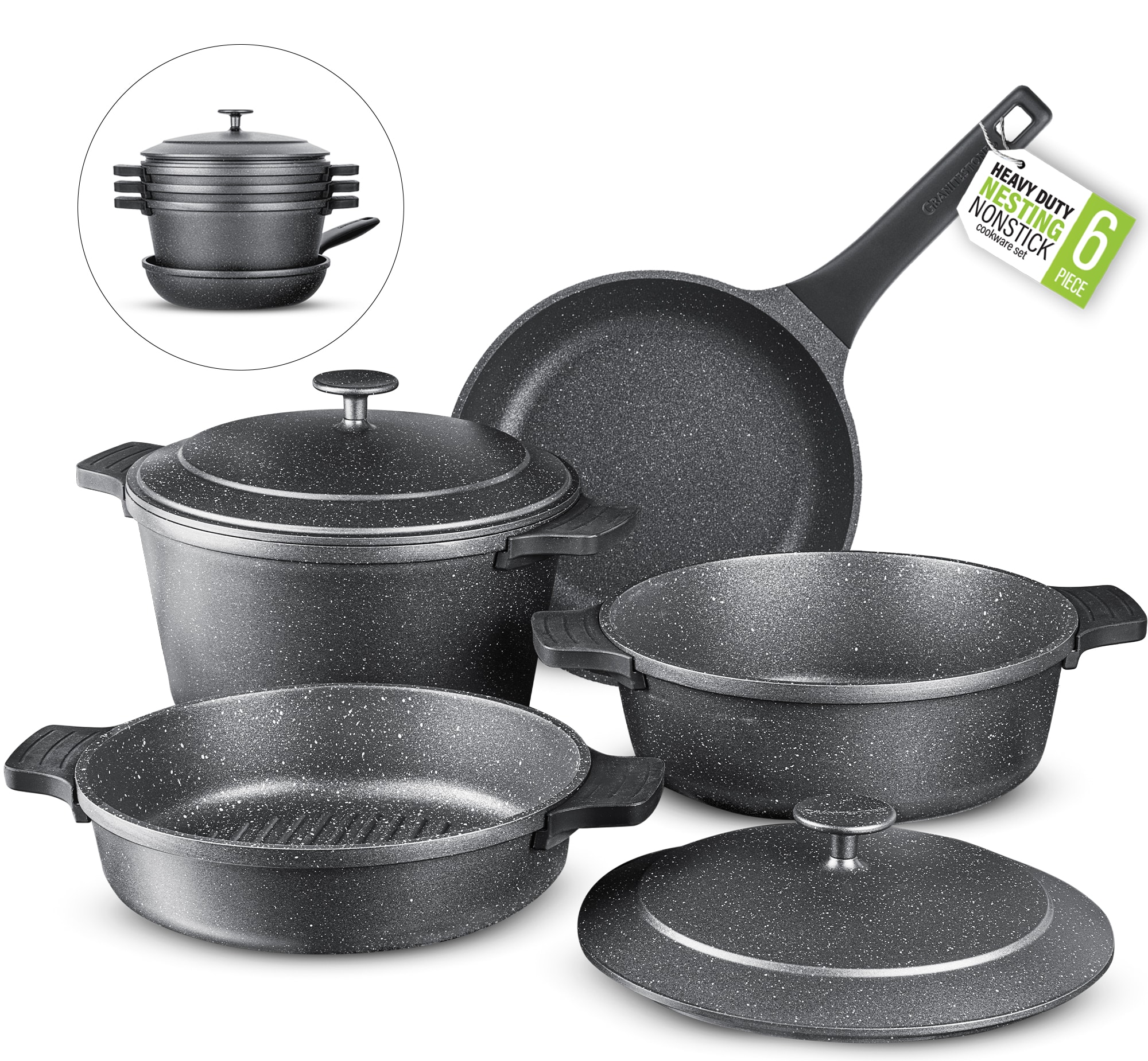 GraniteStone Diamond 6-Piece 12.5-in Cast Iron Cookware Set with Lid in the  Cooking Pans & Skillets department at