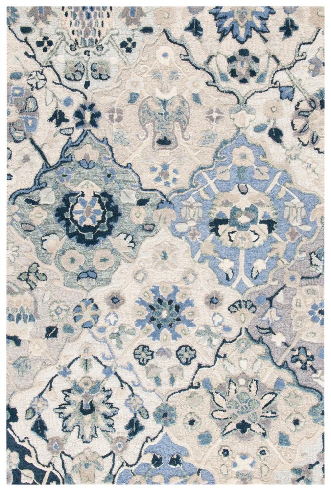 Safavieh GLM622B-4 Glamour Corfu 4 x 6 (ft) Tufted Wool Beige/Blue Rectangular Indoor Floral/Botanical Farmhouse/Cottage Area rug