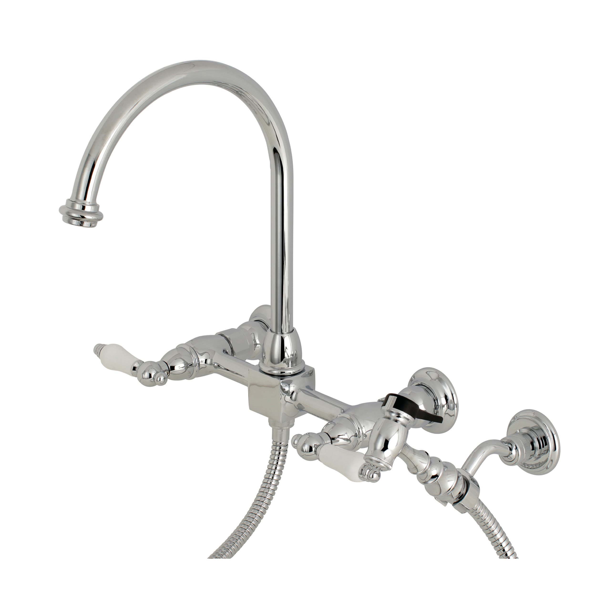 Kingston Brass Restoration Polished Chrome Double Handle Wall Mount High Arc Kitchen Faucet 