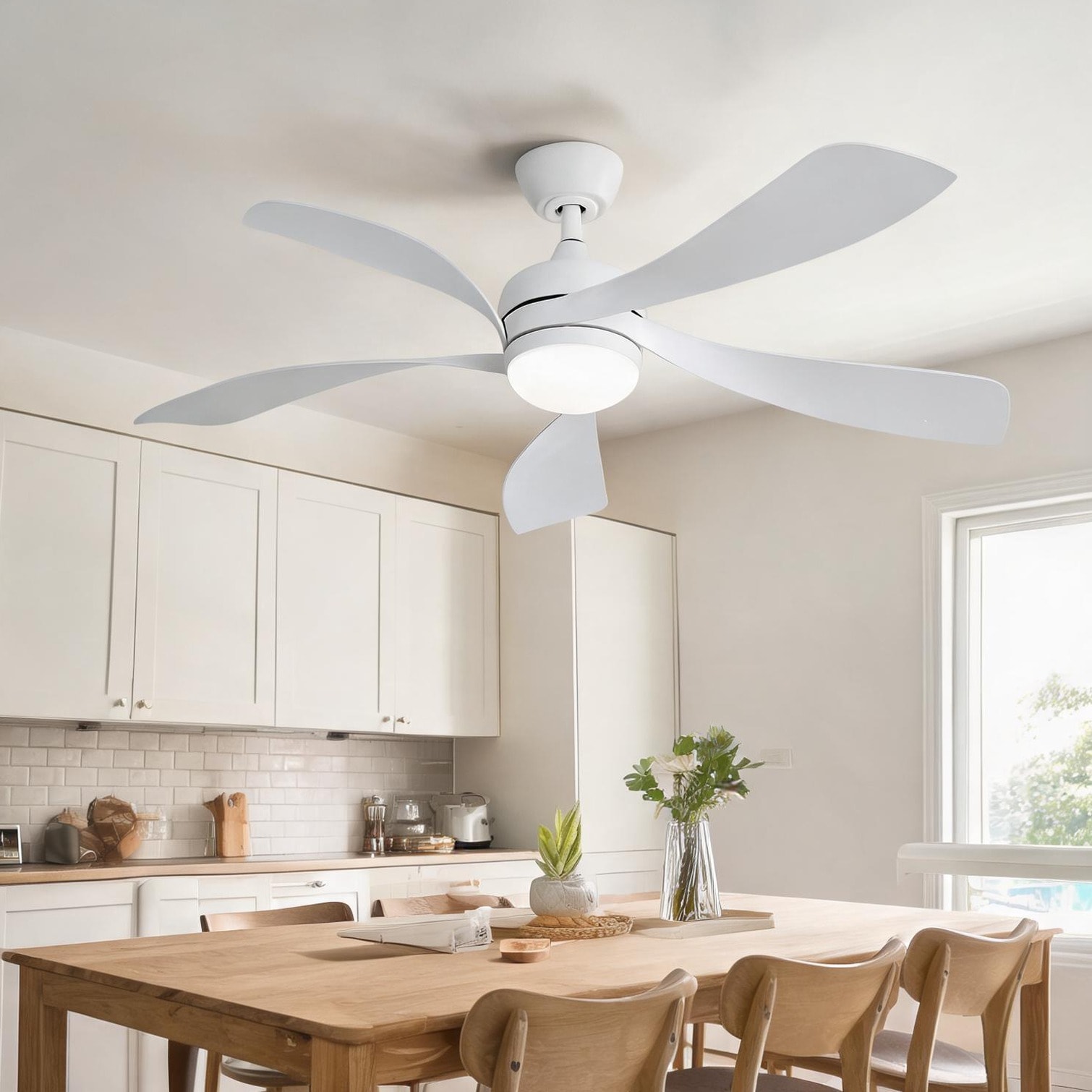chillscreamni 52-Inch Classic White Ceiling Fan with Integrated LED Light Tri-Color Dimmable 5 ABS Blades for Indoor Spaces