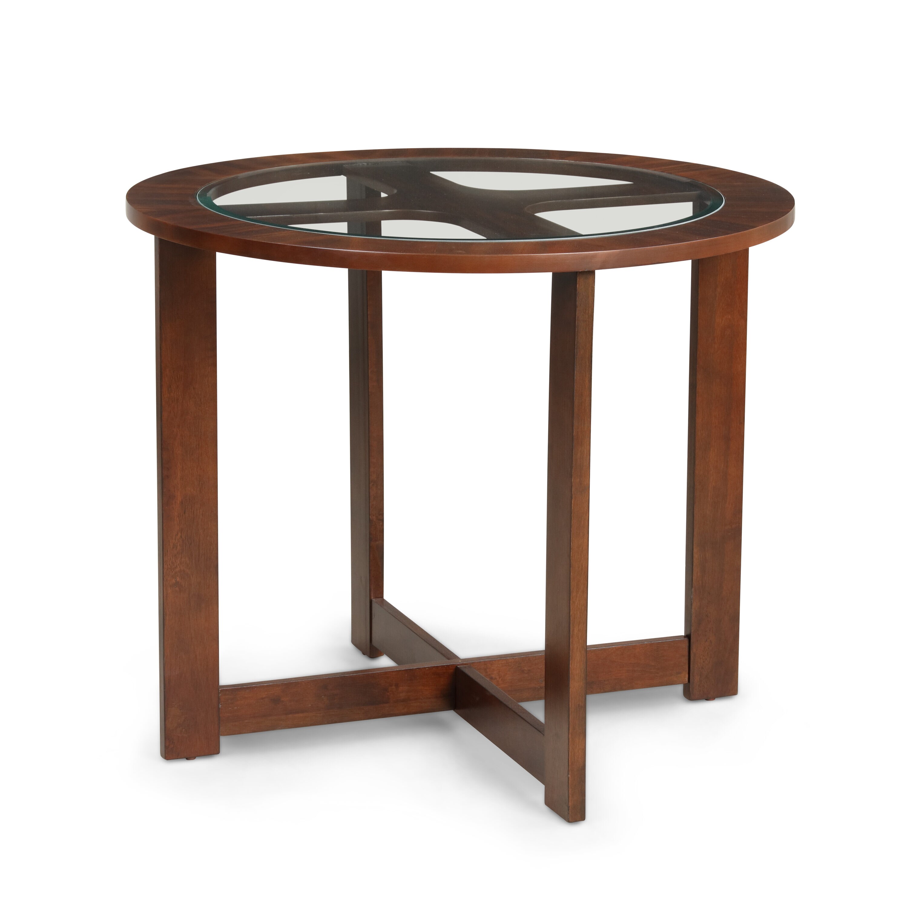 Cylina Dark Brown Glass Top Round Dining Table with 4 Faux Leather Chairs