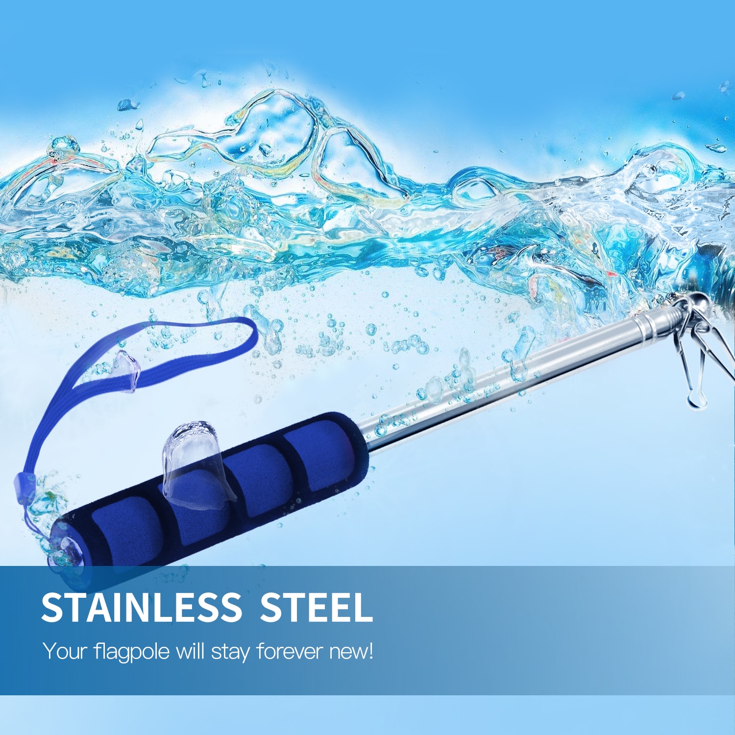 Royal Blue Stainless Steel Telescopic Garden Flagpole
