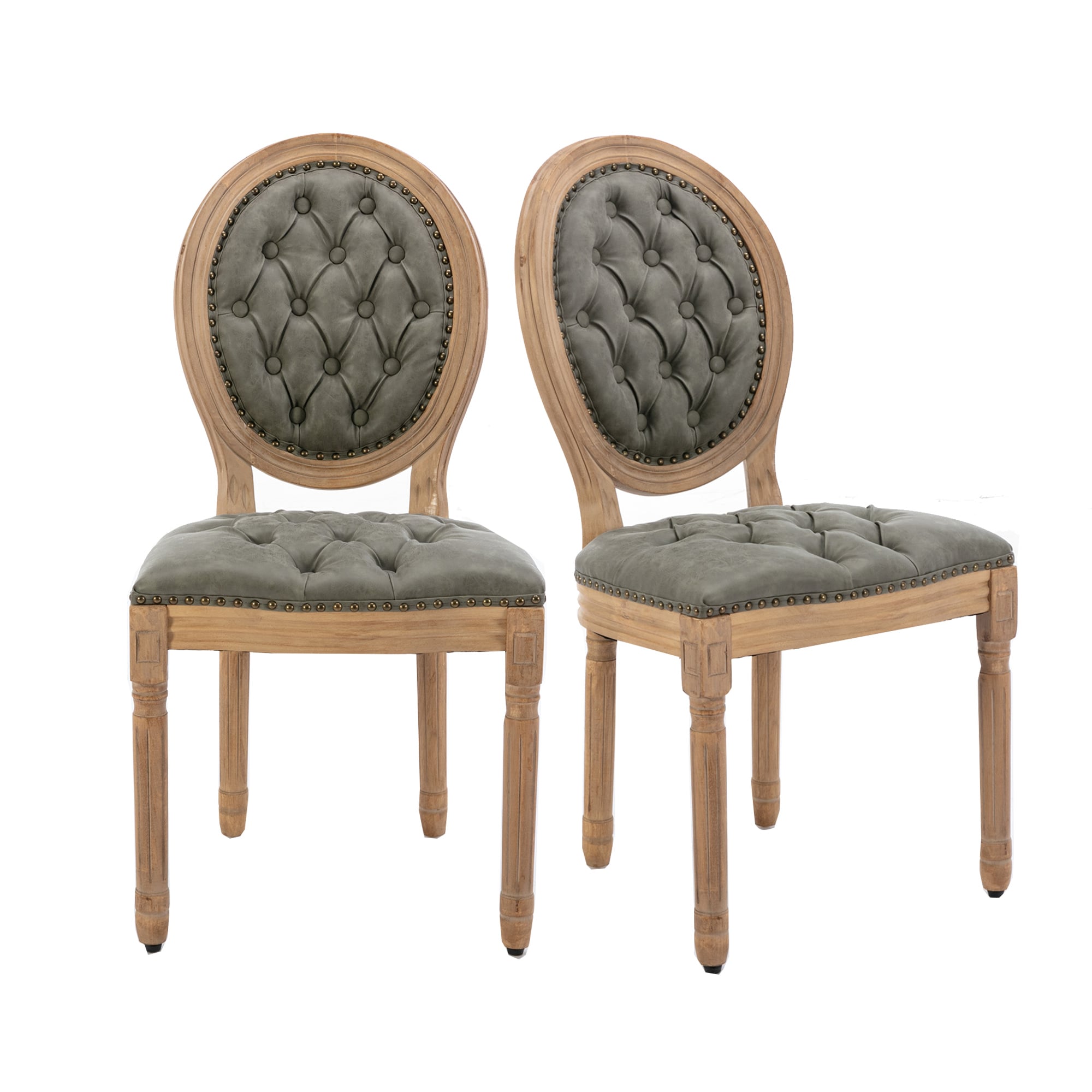 Hrinhom HC-W7004-OLIVE GREEN Set of 2 Traditional Faux Leather Upholstered Dining Side Chair (Wood Frame)