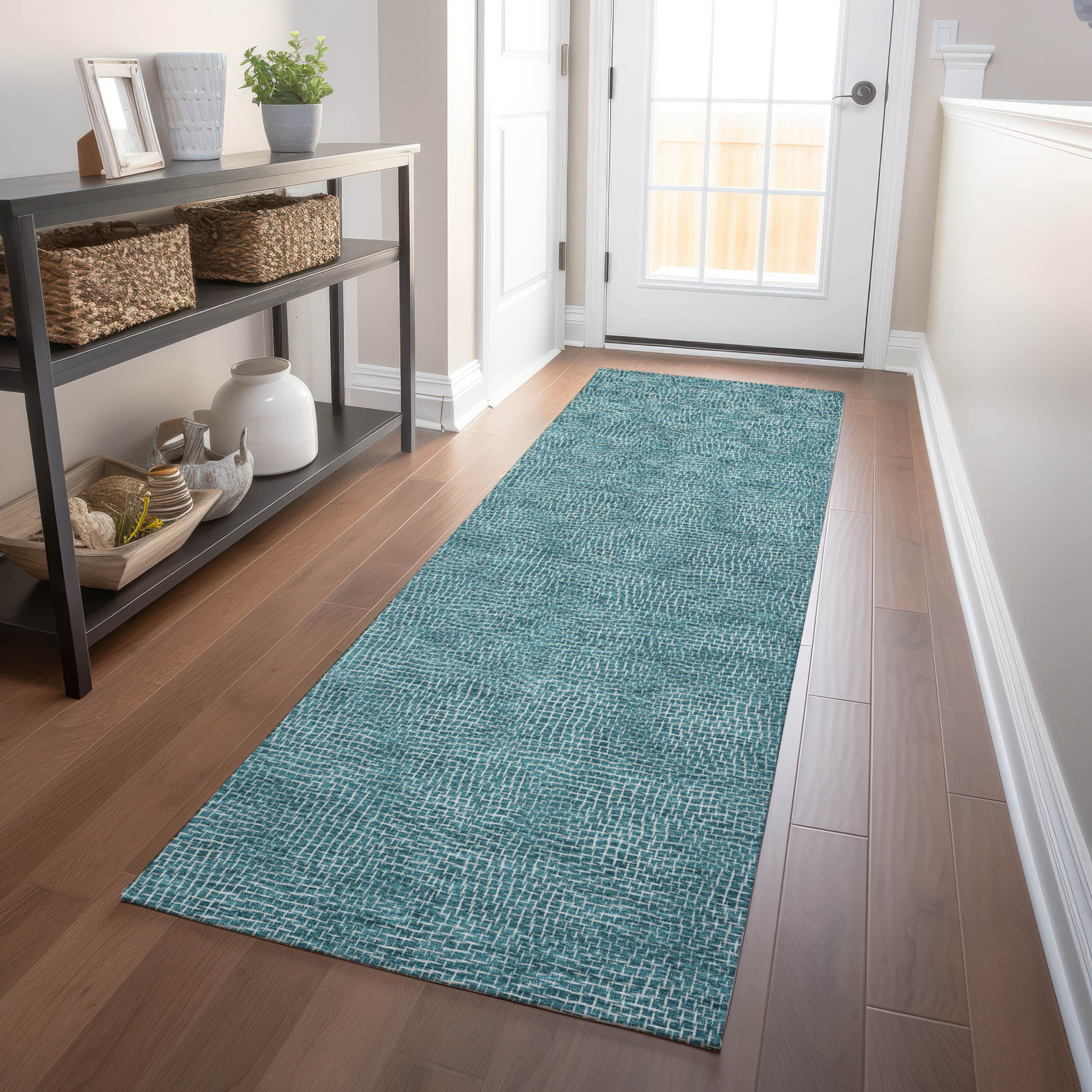 Addison Rugs ACN1057TE2X8 Chantille ACN1057TE 2 x 7 (ft) Polyester Teal Rectangular Indoor/Outdoor Geometric Machine washable Runner rug