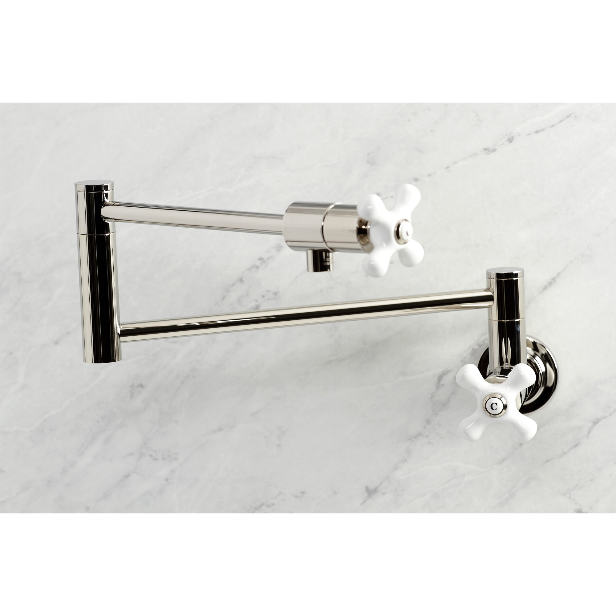 Kingston Brass WLKS4106PX Metropolitan Polished nickel Double Handle Wall-mount Pot Filler Kitchen Faucet with Sprayer