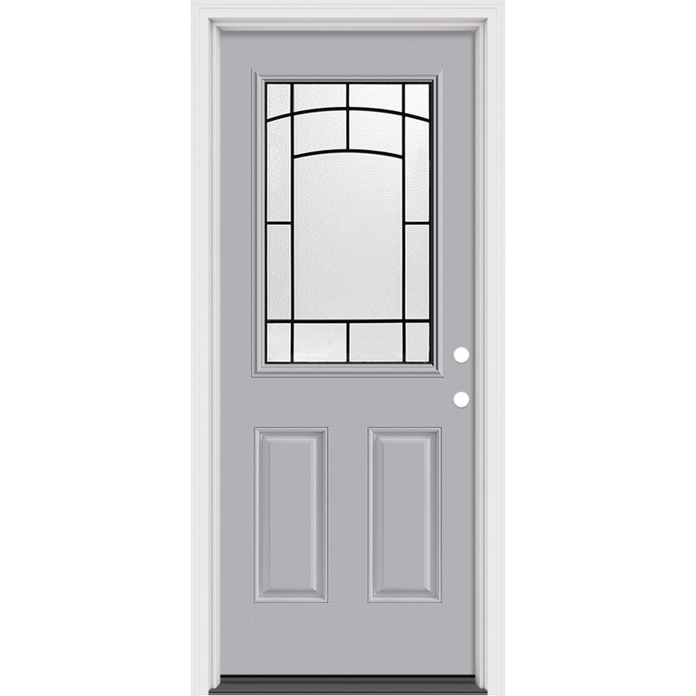 Masonite 631834 Brooklyn 32-in x 80-in x 4-9/16-in Fiberglass Full lite Right-hand inswing Evergreen Painted Prehung Slab Front Door with Brickmould Solid core