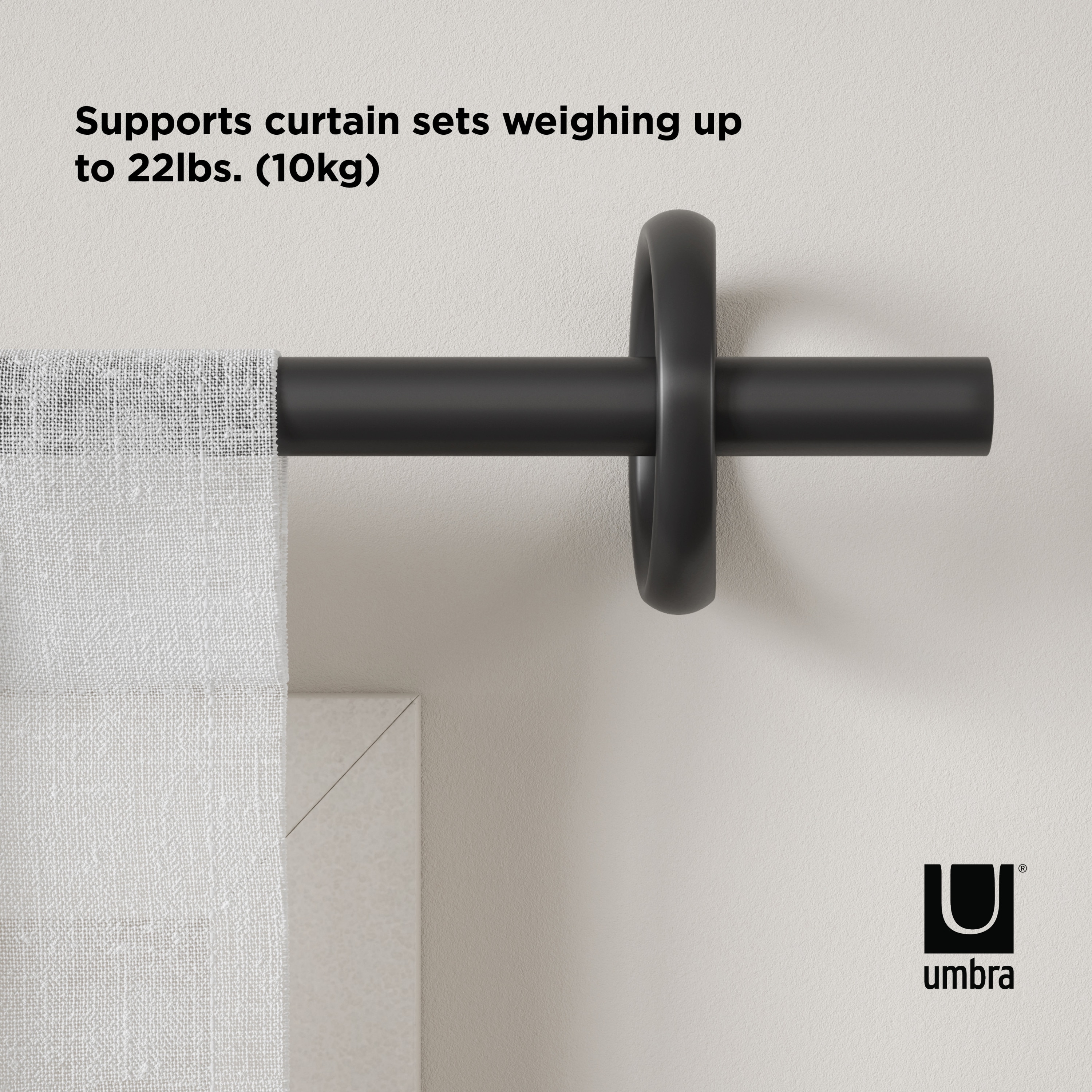 Matte Black Adjustable Steel Curtain Rod with Ring Bracket