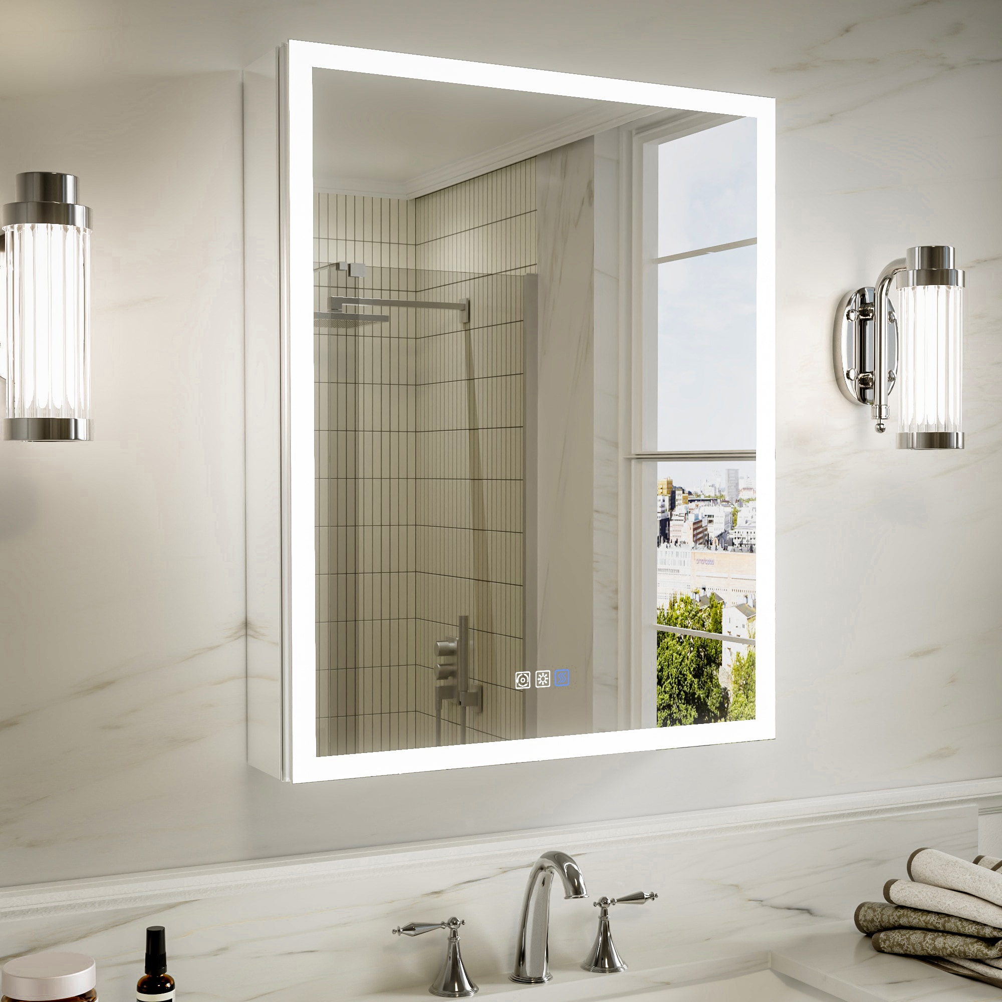 Vanityfus 24-in W 30-in H Stepless Dimming LED Mirror Cabinet - Dual Mount