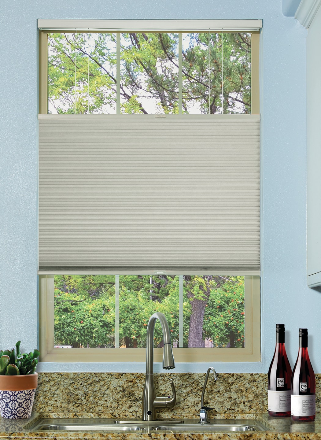 BlindsAvenue Cordless Top Down/Bottom Up Blackout Cellular Honeycomb Shade, 9/16 Single Cell, Winter White - 29 W x 48 H