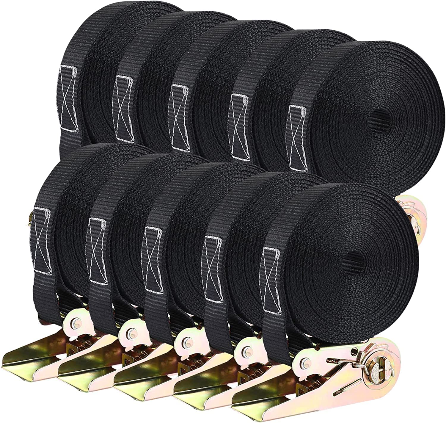 Etokfoks 20 ft x 1 in Sturdy Metal Buckle Ratchet Tie Down Strap No Hook Endless Design for Motorcycle Trailer 10 Pack #LETP0E35V