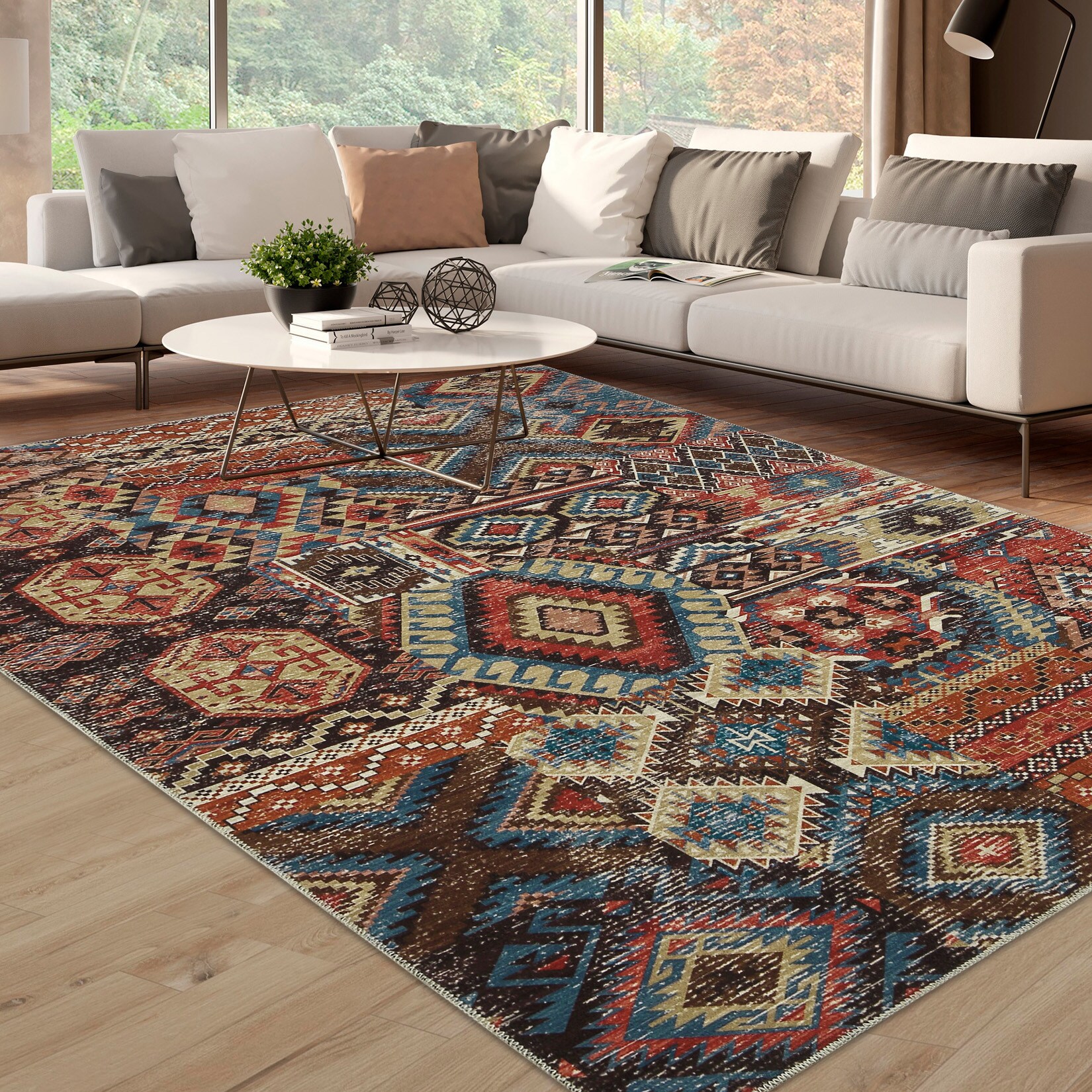Garvee YXY-LO-PHO-0ZW1WEO2 8 x 10 (ft) Loomed Brown/Red Rectangular Indoor Tribal Vintage Machine washable Pet Friendly Area rug