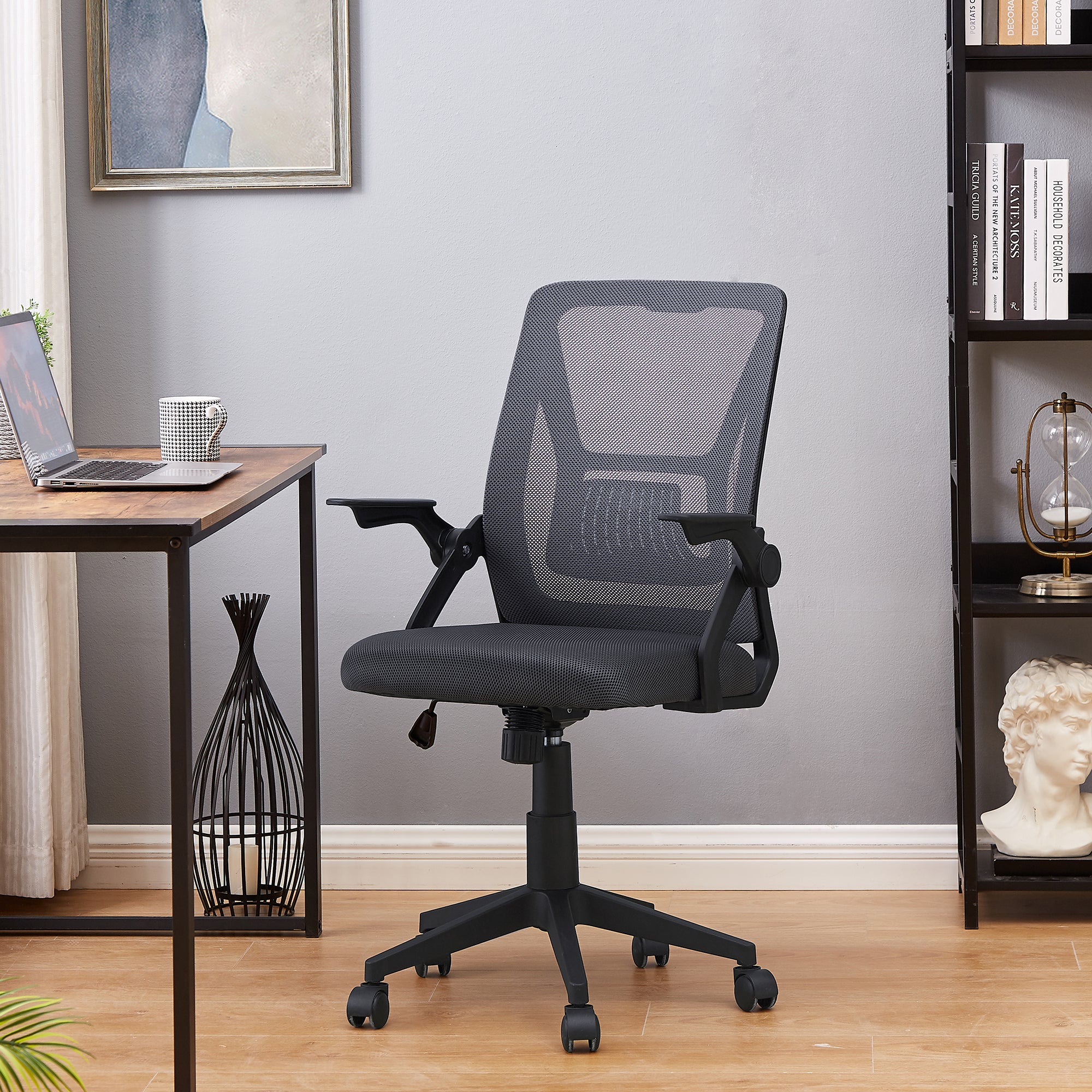 Vecelo LOE-OC01-GRY Height Adjustable Office Chair Ergonomic Mid Back Computer Desk Chair