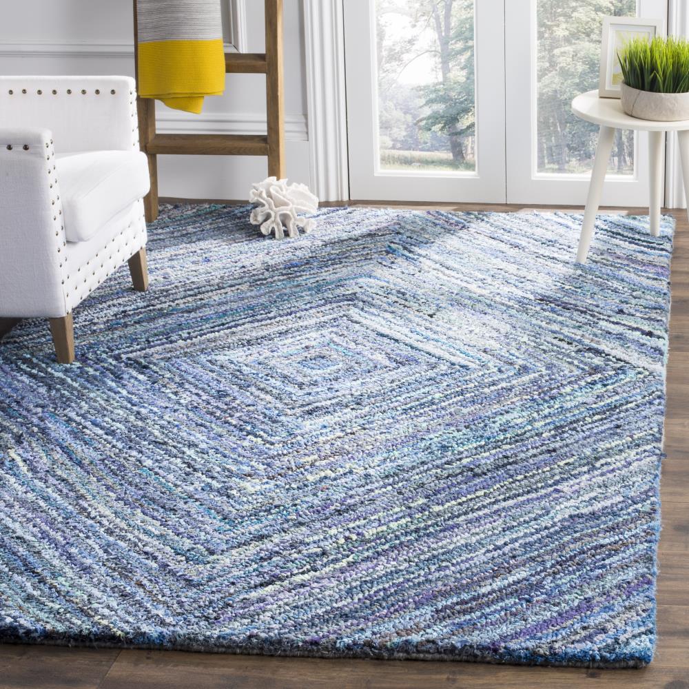 Blue Handmade Wool Tufted Rectangular Area Rug 3' x 5'