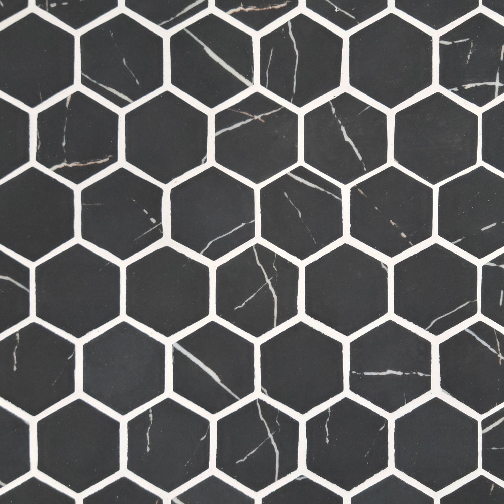 SUNWINGS HEXG-MBLK-10 Black 10-in x 12-in Matte Recycled glass Marble look Hexagon Mosaic Floor and Wall Tile ( 8.33-sq ft Carton