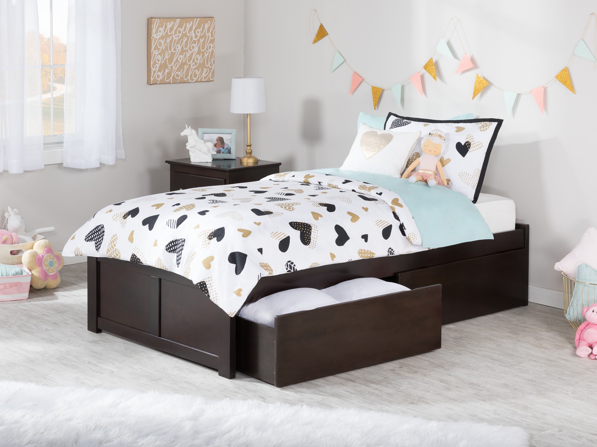 AFI Furnishings AR8012111 Concord Espresso Twin extra long Wood Platform Bed with Storage