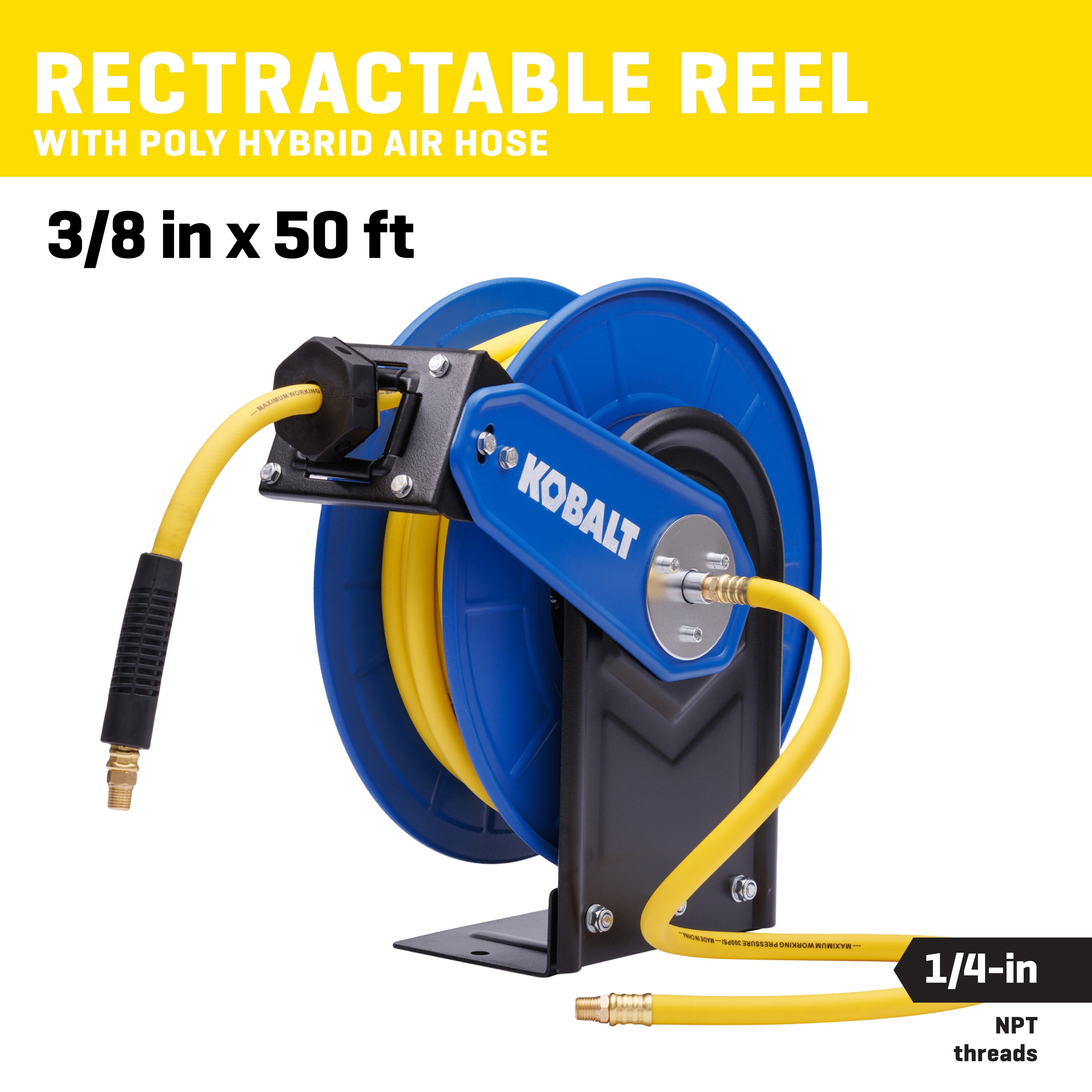 Kobalt Retractable Hose Reel with 3/8-in x 50-ft Hybrid Hose in the Air ...