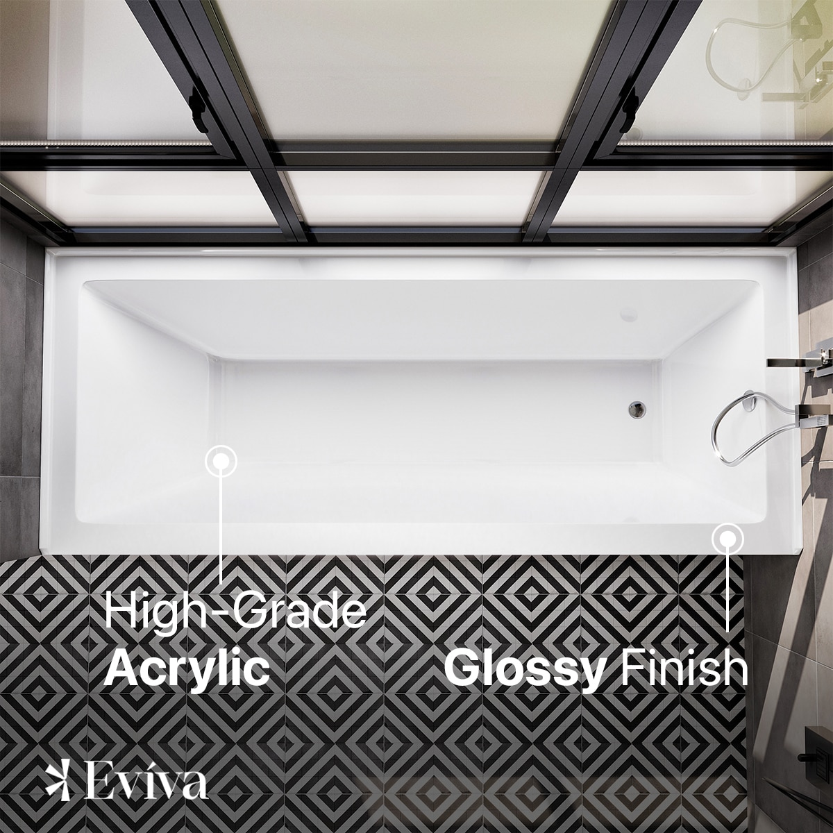 Nova 60'' White Acrylic Alcove Soaking Bathtub