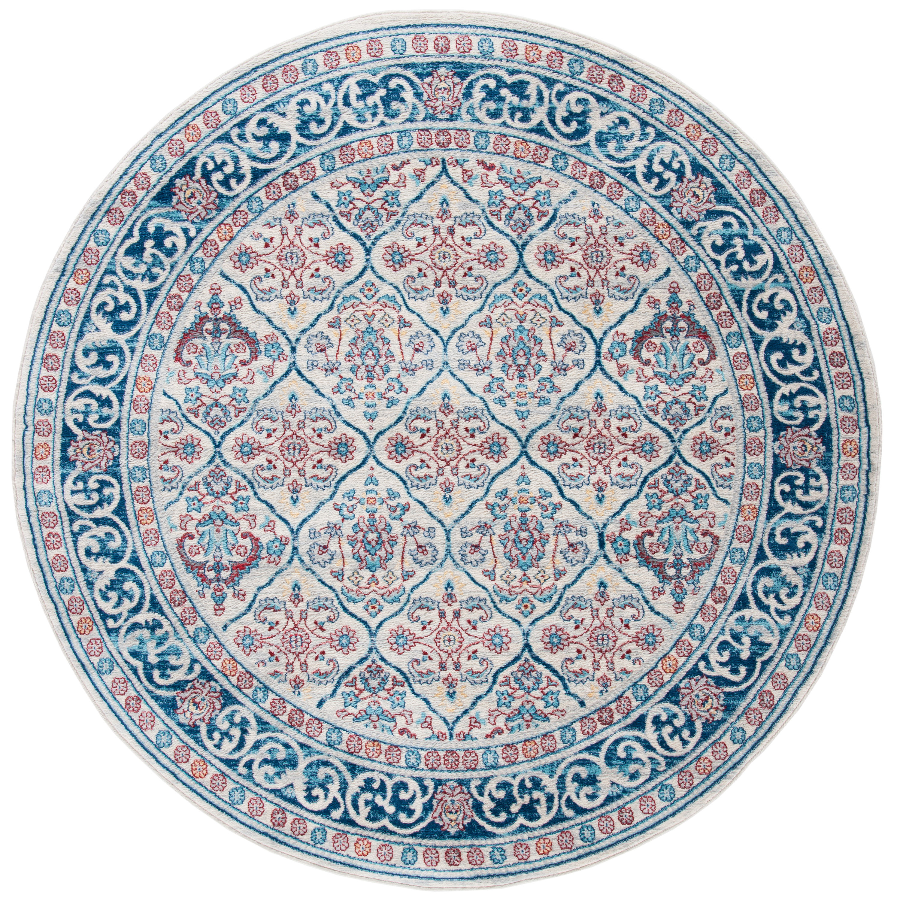 Safavieh BNT870B-7R Brentwood Darcia 7 x 7 (ft) Loomed Polypropylene Beige/Navy Round Indoor Distressed/Overdyed Vintage Area rug