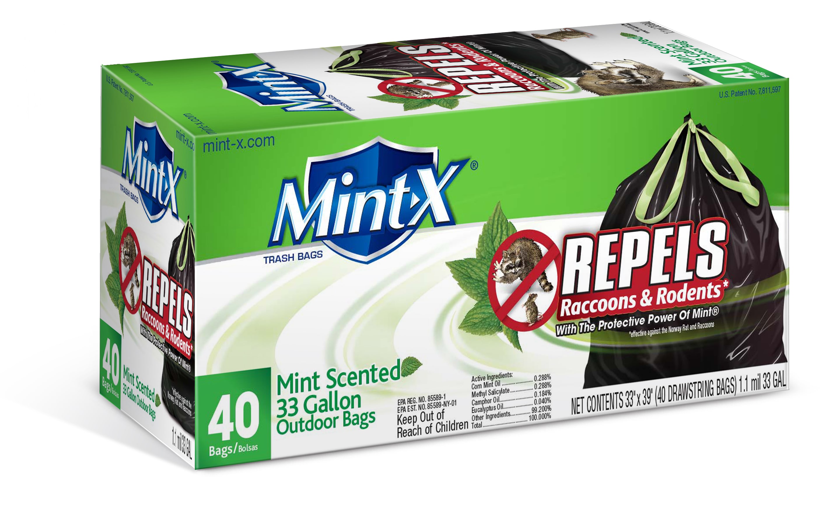 Mint-X 40-Pack 33-Gallon Mint Black Plastic Wastebasket Drawstring Trash Bag  at