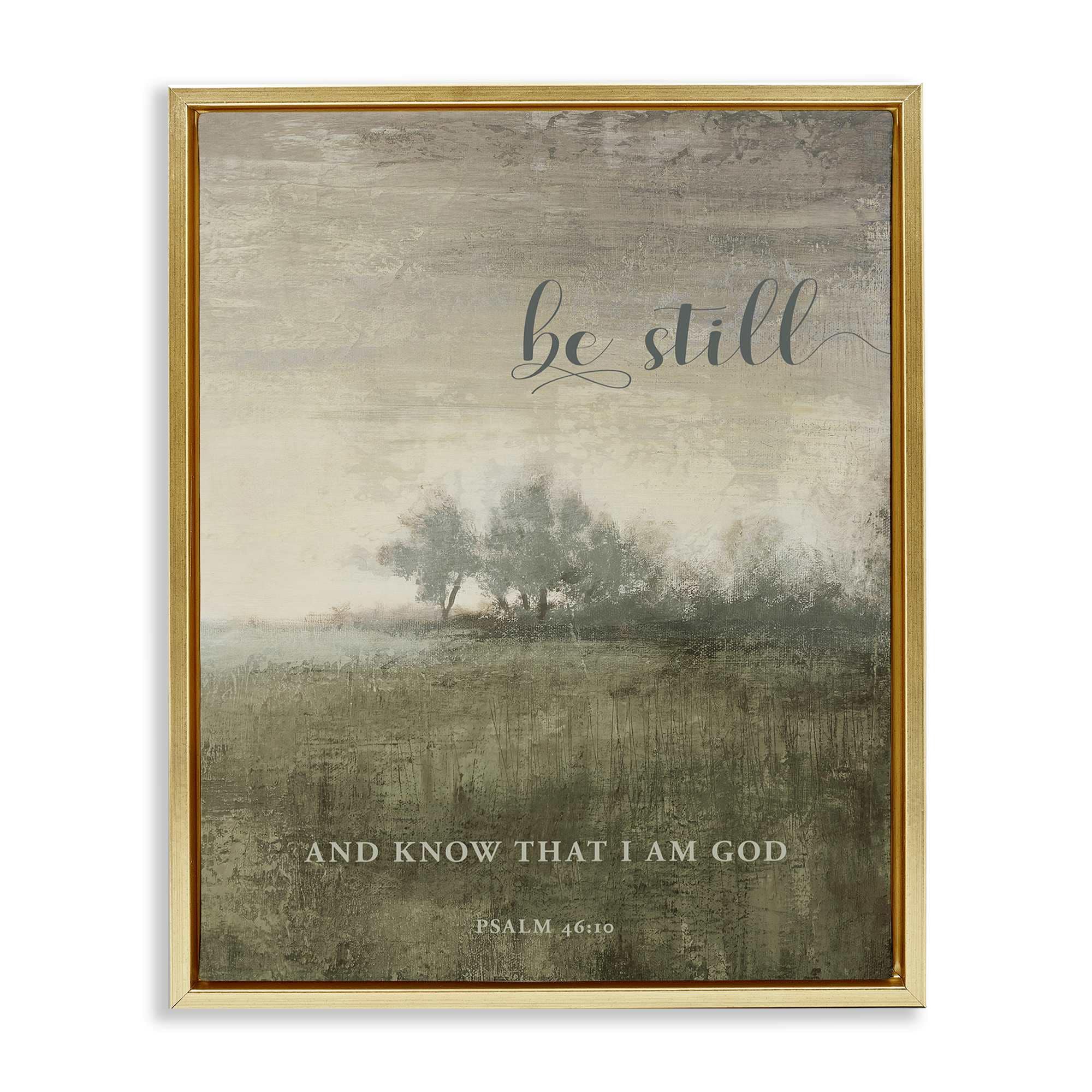 Stupell Industries BS-823-FFG-16X20 Be Still over Rustic Landscape Gold Framed Floater Canvas Wall Art By John Spaeth 17 x 21
