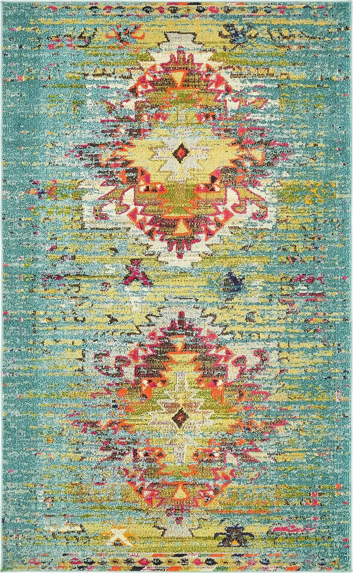 Abstract Blue Synthetic 5' x 8' Easy-Care Rectangular Rug