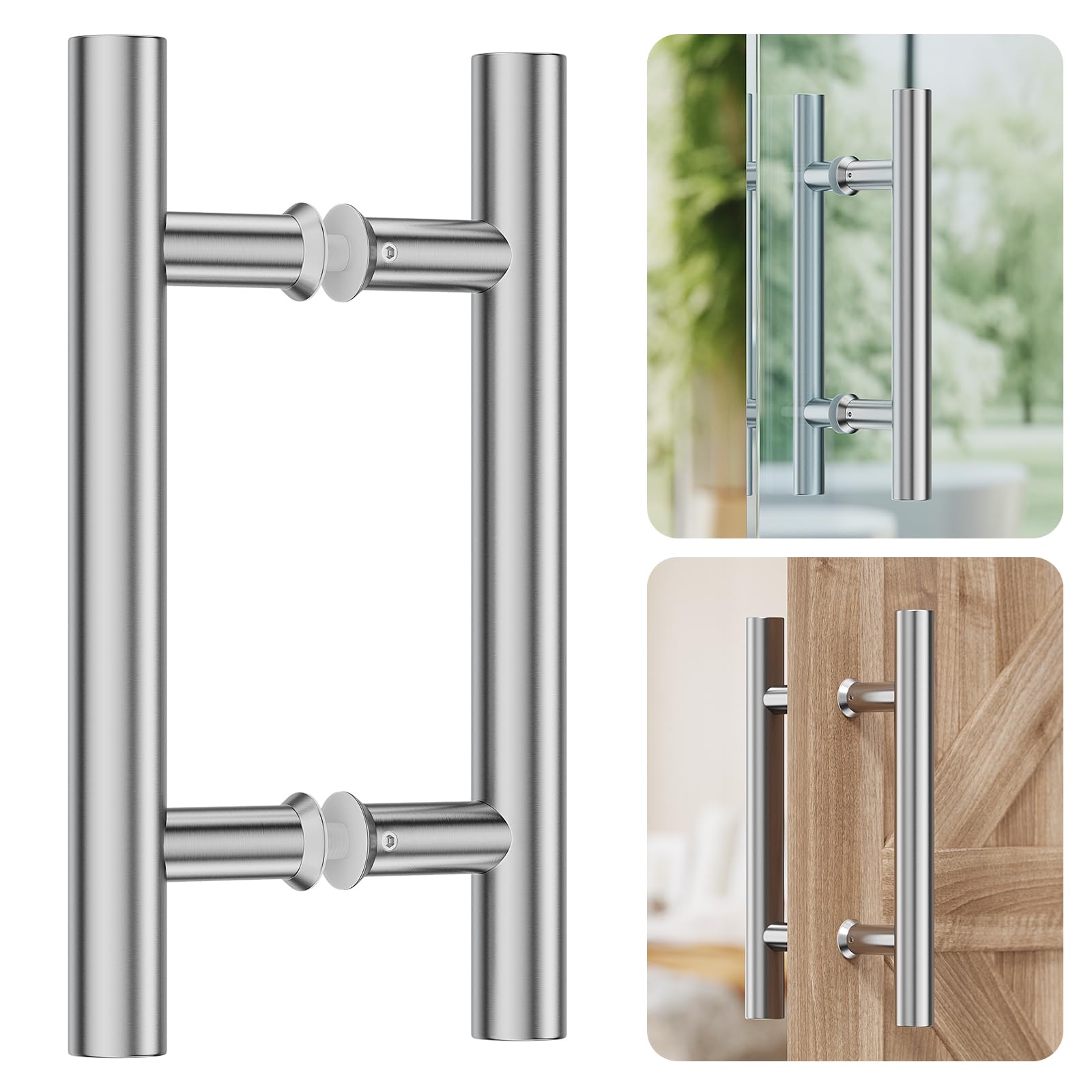Lukvuzo  Brushed Stainless Steel Sliding Patio Door Handle 10 Inch Length Fits Glass Doors One Quarter Inch to One Half Inch and Wood Doors One