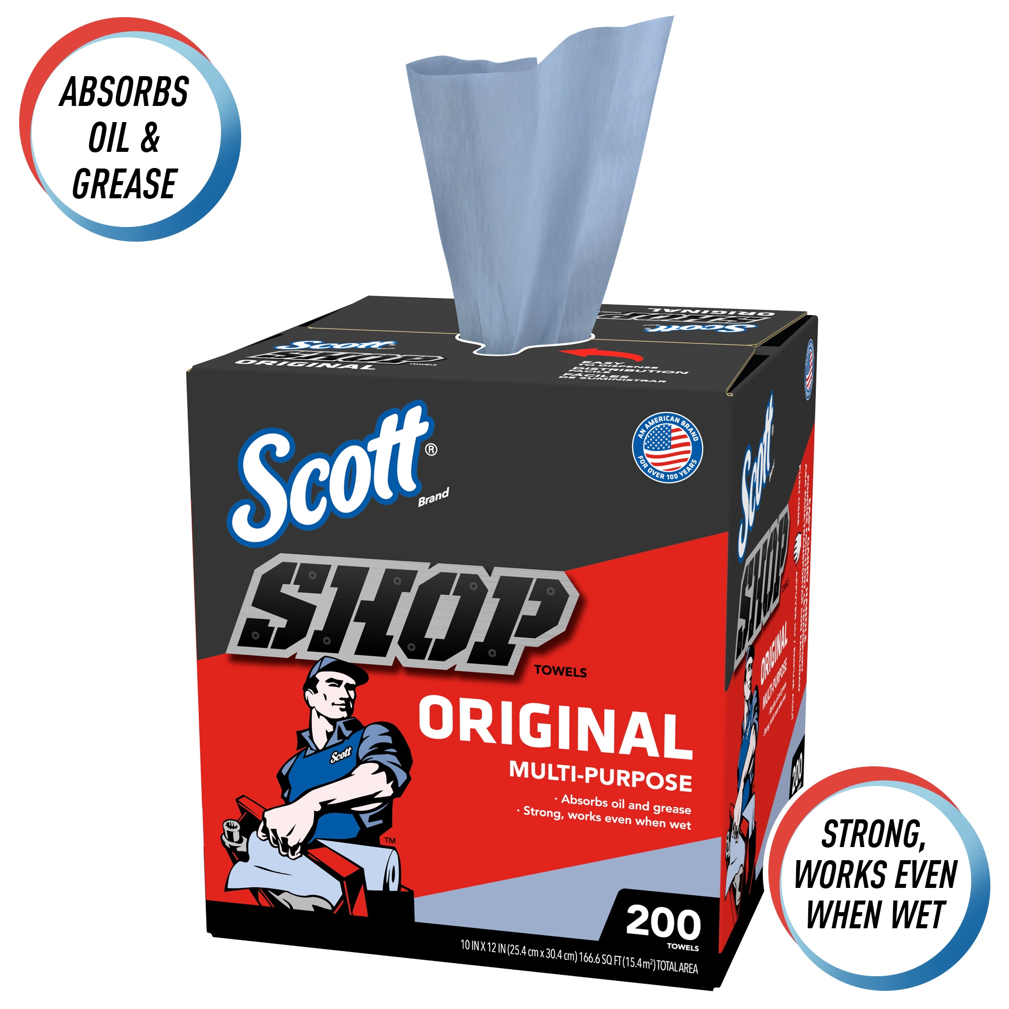 SCOTT Shop Towels 200ct Box - 20-oz Blue Shop Towel for Efficient