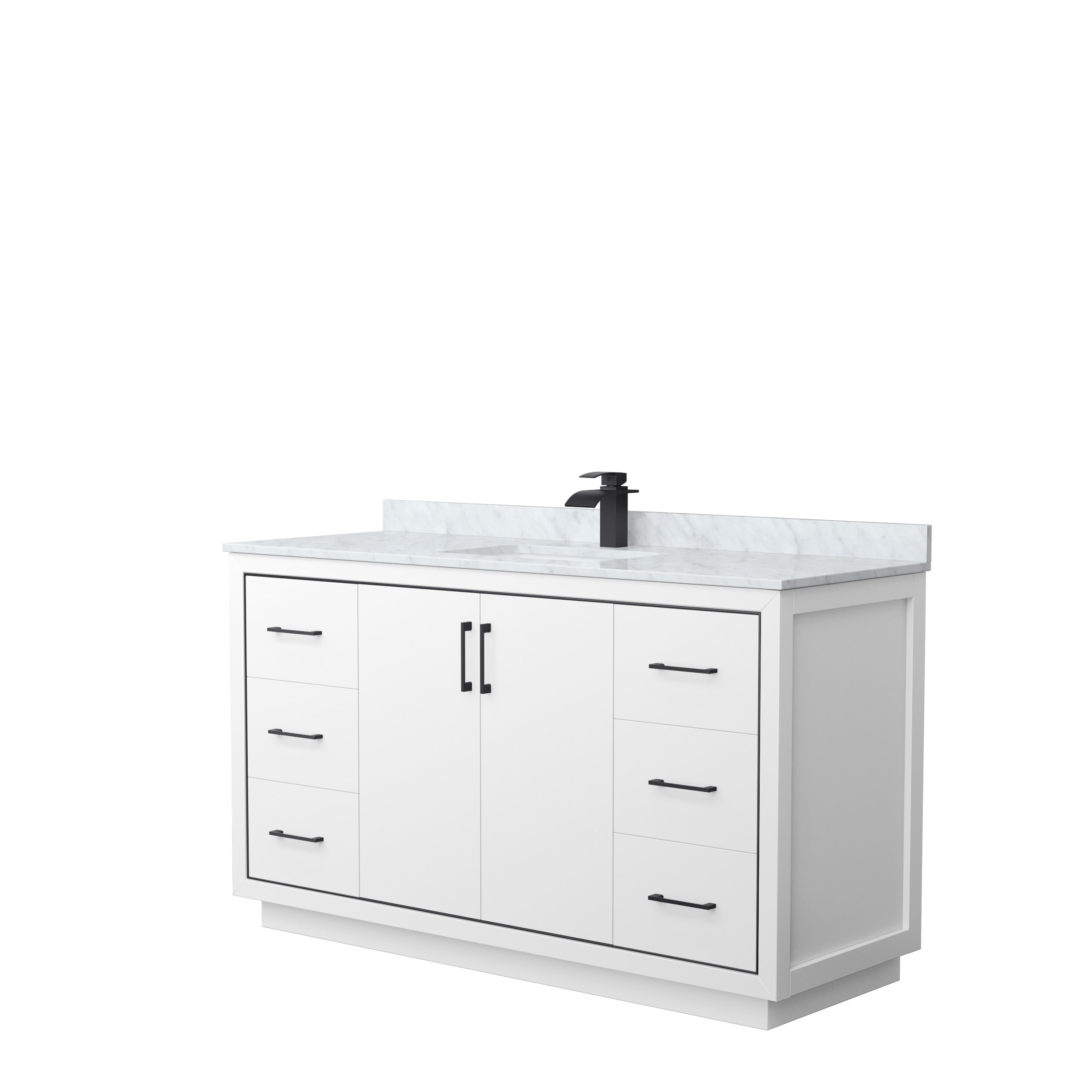 Wyndham Collection WCF111160SWBCMUNSMXX Icon 60-in White with Matte Black Trim Undermount Single Sink Bathroom Vanity with White Carrara Marble Natural Marble Top