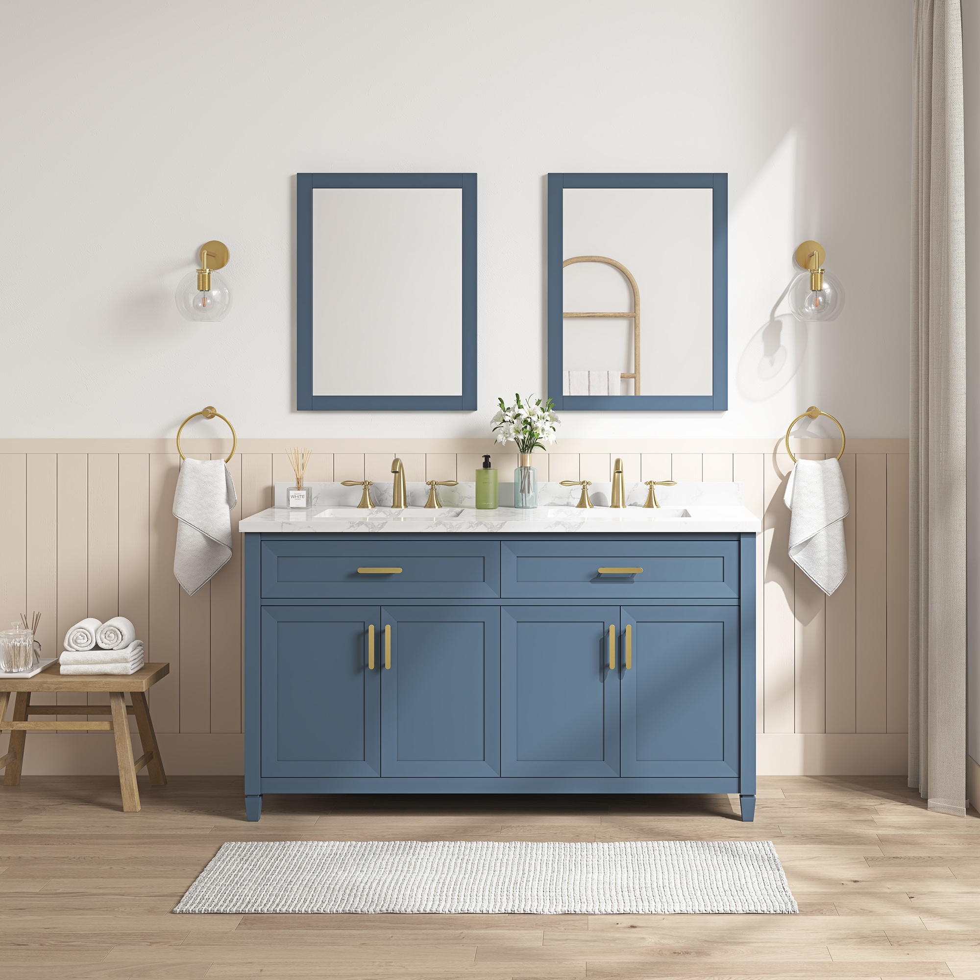 allen + roth Lancashire 60-in Chambray Blue Undermount Double Sink Bathroom  Vanity with White Engineered Stone Top in the Bathroom Vanities with Tops  department at Lowes.com