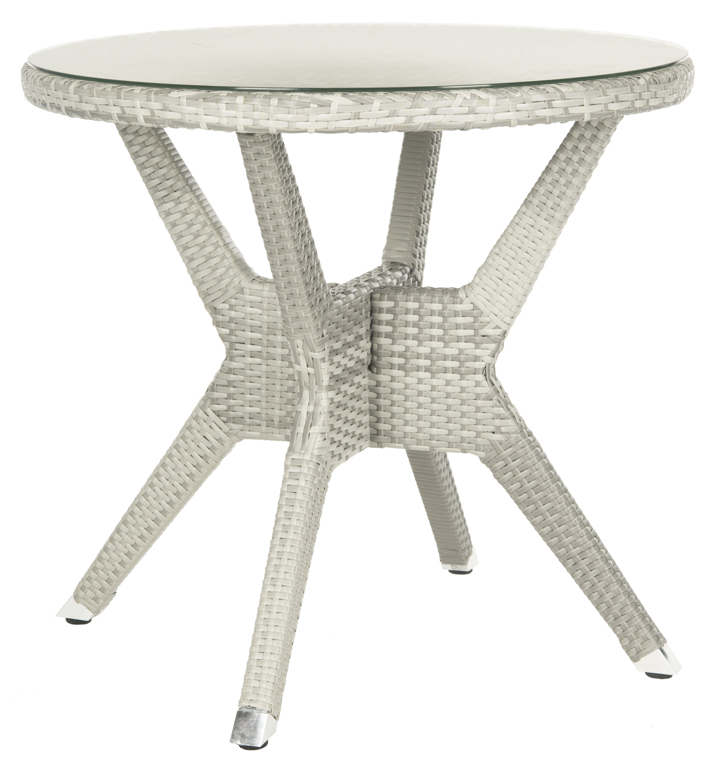 Langer Gray Round Wicker and Glass Dining Table