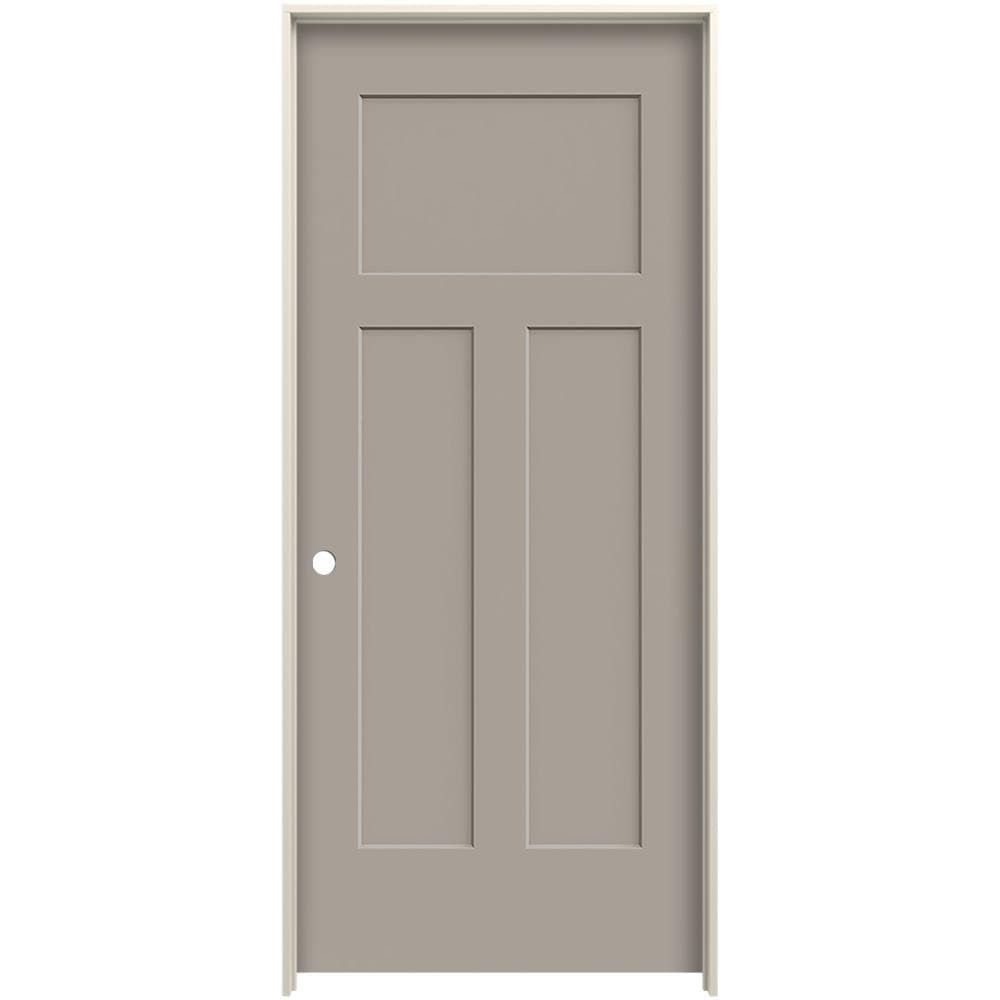 JELD-WEN LOWOLJW225500075 30-in x 80-in Linen Solid Core 3-panel Craftsman Right Hand Smooth Prefinished Molded Composite Flat Jamb Single Prehung Interior Door