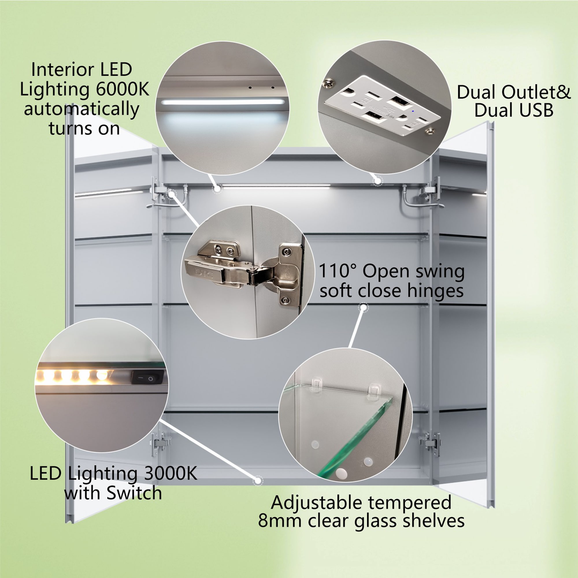 Exbrite 36-in X 36-in Lighted Led Fog Free Surface Recessed Mount 