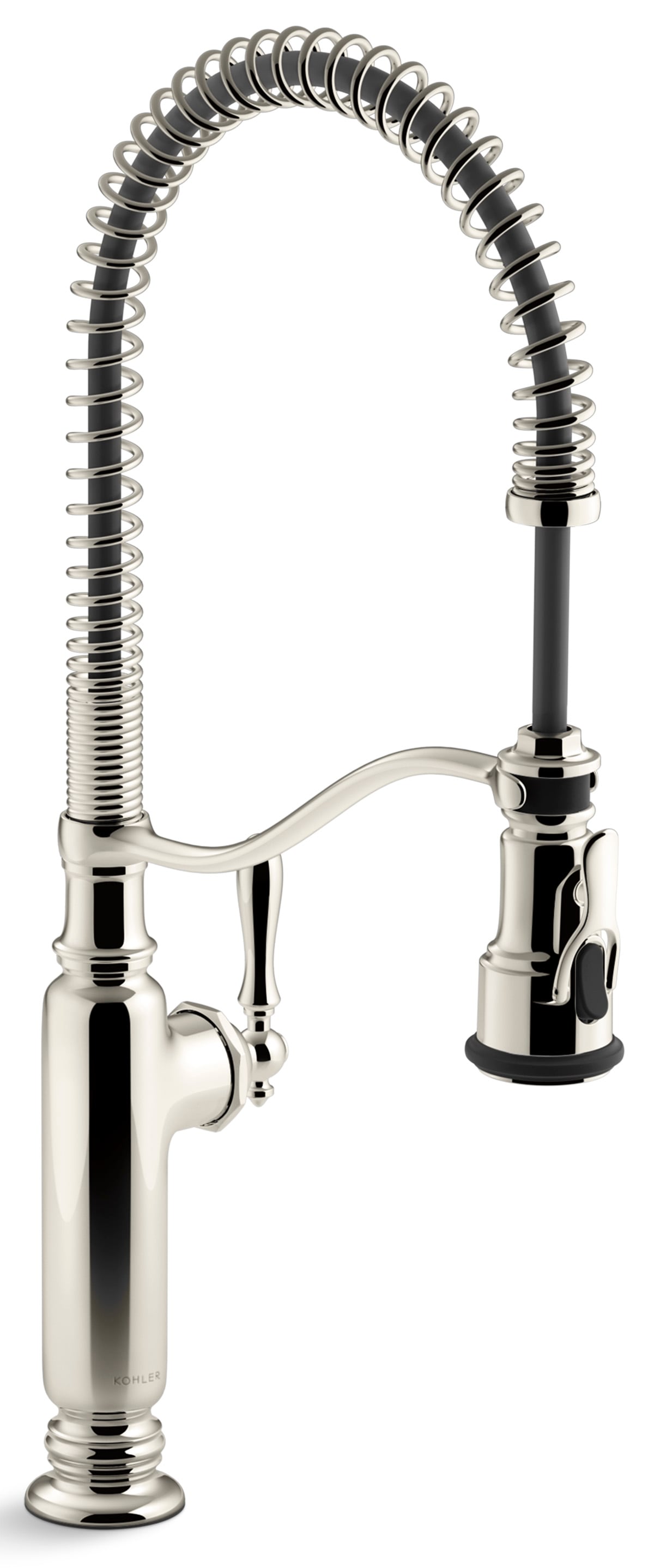 KOHLER 77515-SN Tournant Pre-Rinse Spring Vibrant Polished Nickel Single Handle Deck-mount Pull-down Kitchen Faucet with Sprayer